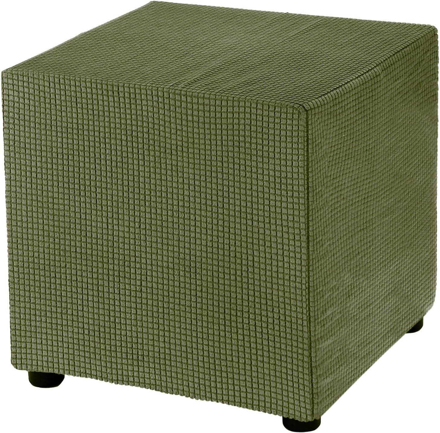 Yekuhe Stretch Ottoman Cover Square Storage Footstool Cover, Extra Large Universal Foot Stool Slipcovers Washable Anti-Slip with Elastic Bottom(Army Green,65x65cm/26x26in)