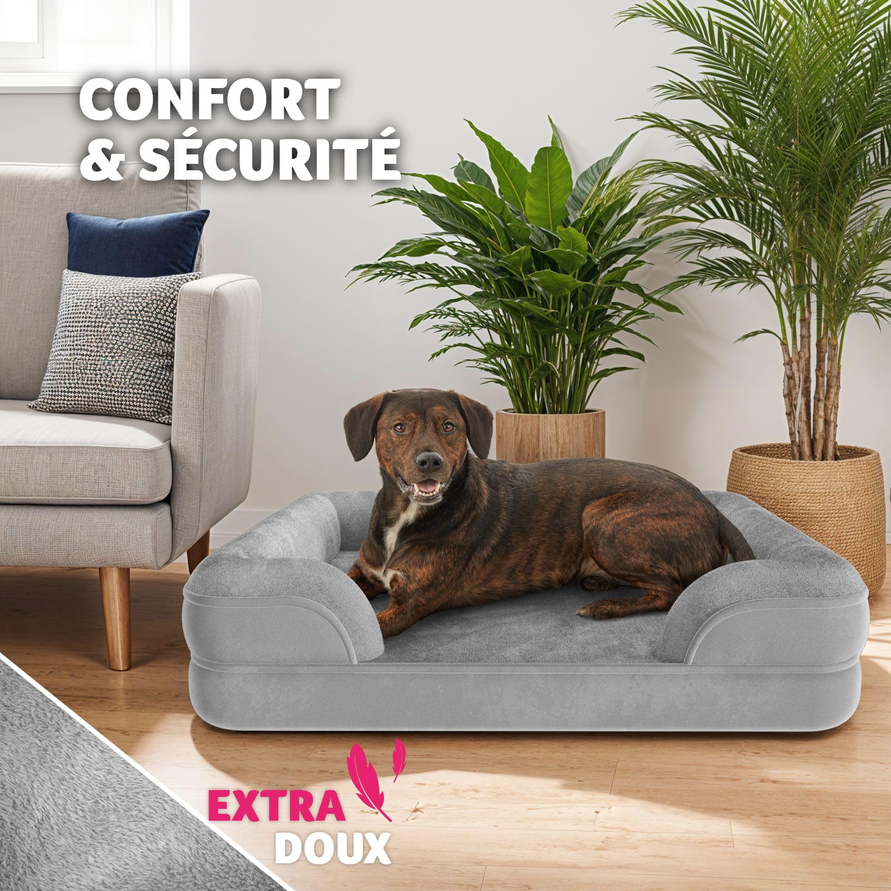 tectake® Panier pour Chien Déhoussable & Lavable, Lit pour Chien orthopédique Antidérapant en Peluche Anti-Stress, pour Chiens & Chats Toutes Tailles, Tapis Chien Coussin Chien avec Rembourrage épais