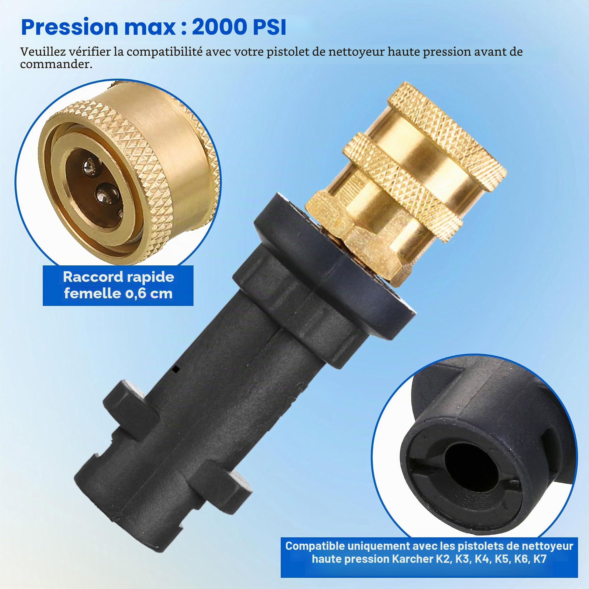 M MINGLE Adaptateur pour Pistolet de Nettoyeur Haute Pression avec 5 Buses, Compatible avec Karcher K2 K3 K4 K5 K6 K7, Raccord Rapide 1/4'' (6,35 mm)
