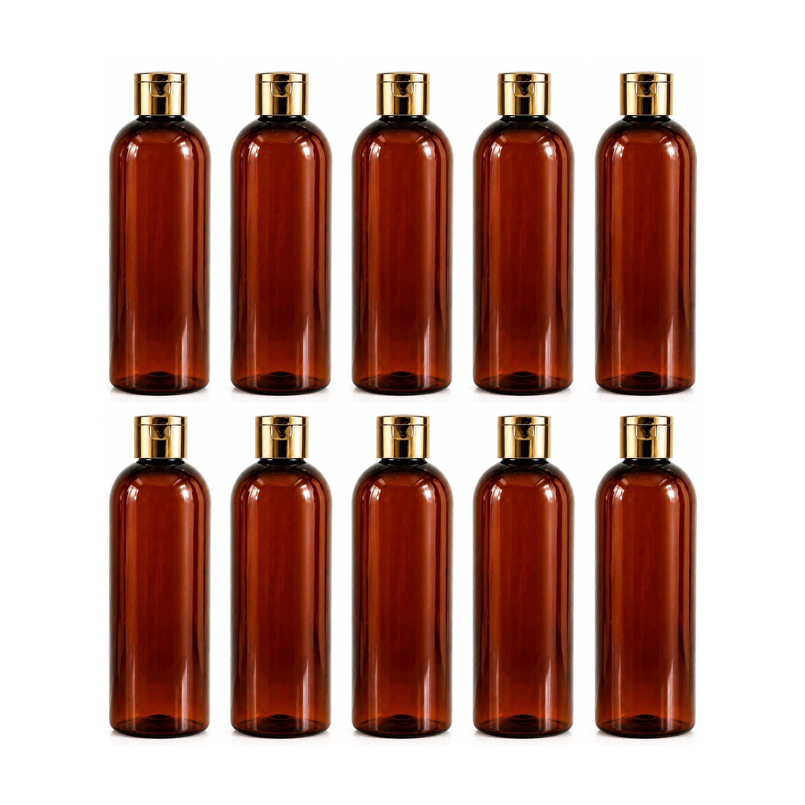 Flip Top Squeeze Bottle, Refillable Empty Container for Liquid Soap, Shampoo, Sanitizer, Oil, Gel, Lotion & Creams | Reusable & Travel-Friendly - 200 ml (Amber & Gold, Pack of 10)-image-23