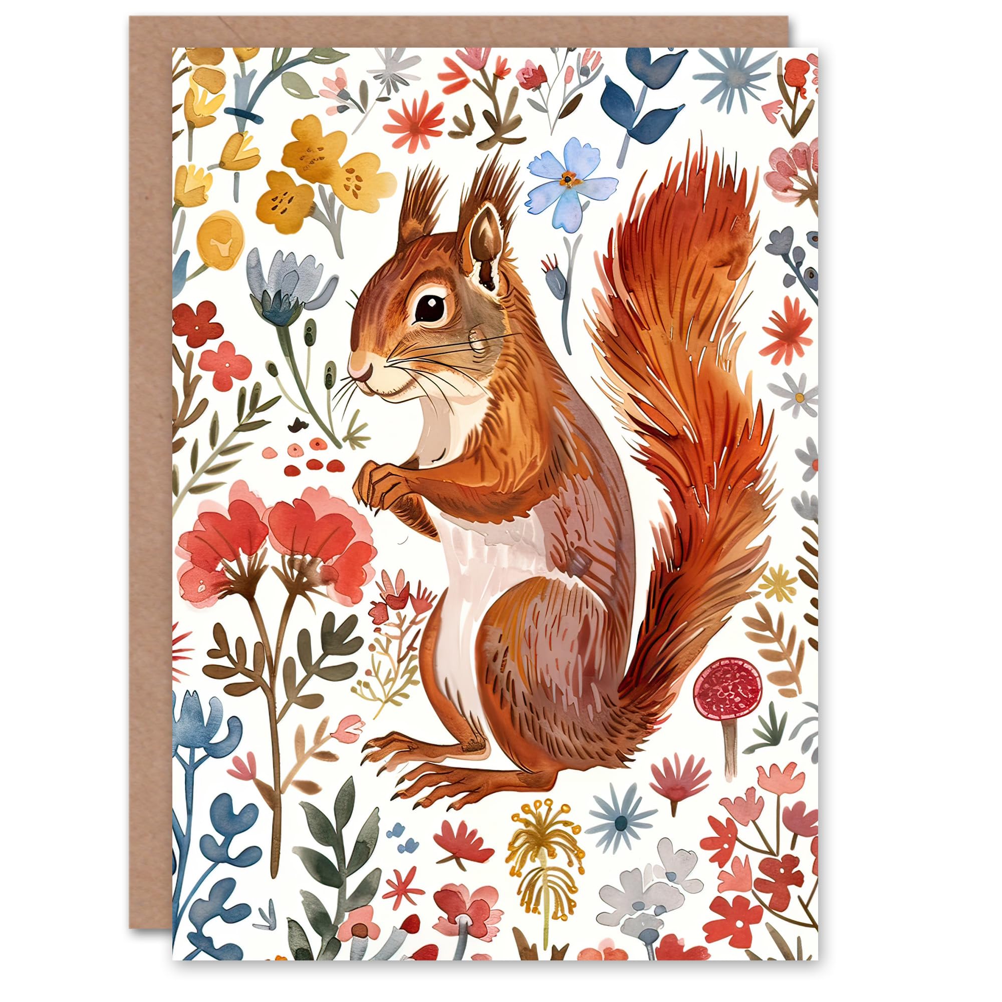 Artery8 Greeting Card - Birthday Card - Watercolour Floral - Red Squirrel