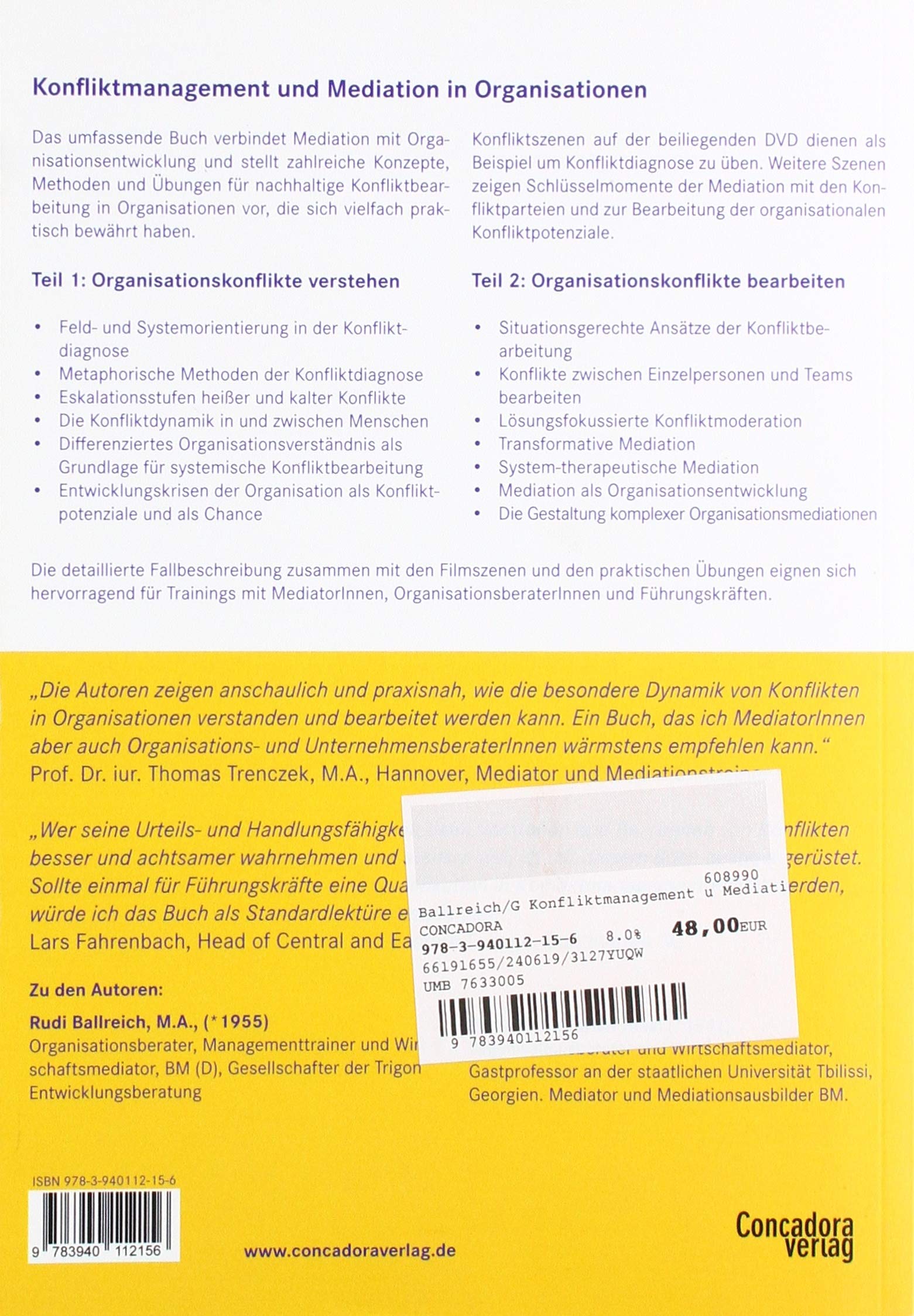 Konfliktmanagement und Mediation in Organisationen: Ein Lehr- und Übungsbuch mit Filmbeispielen zum Streamen, Buch-&-Film-Reihe Professionelles Konfliktmanagement
