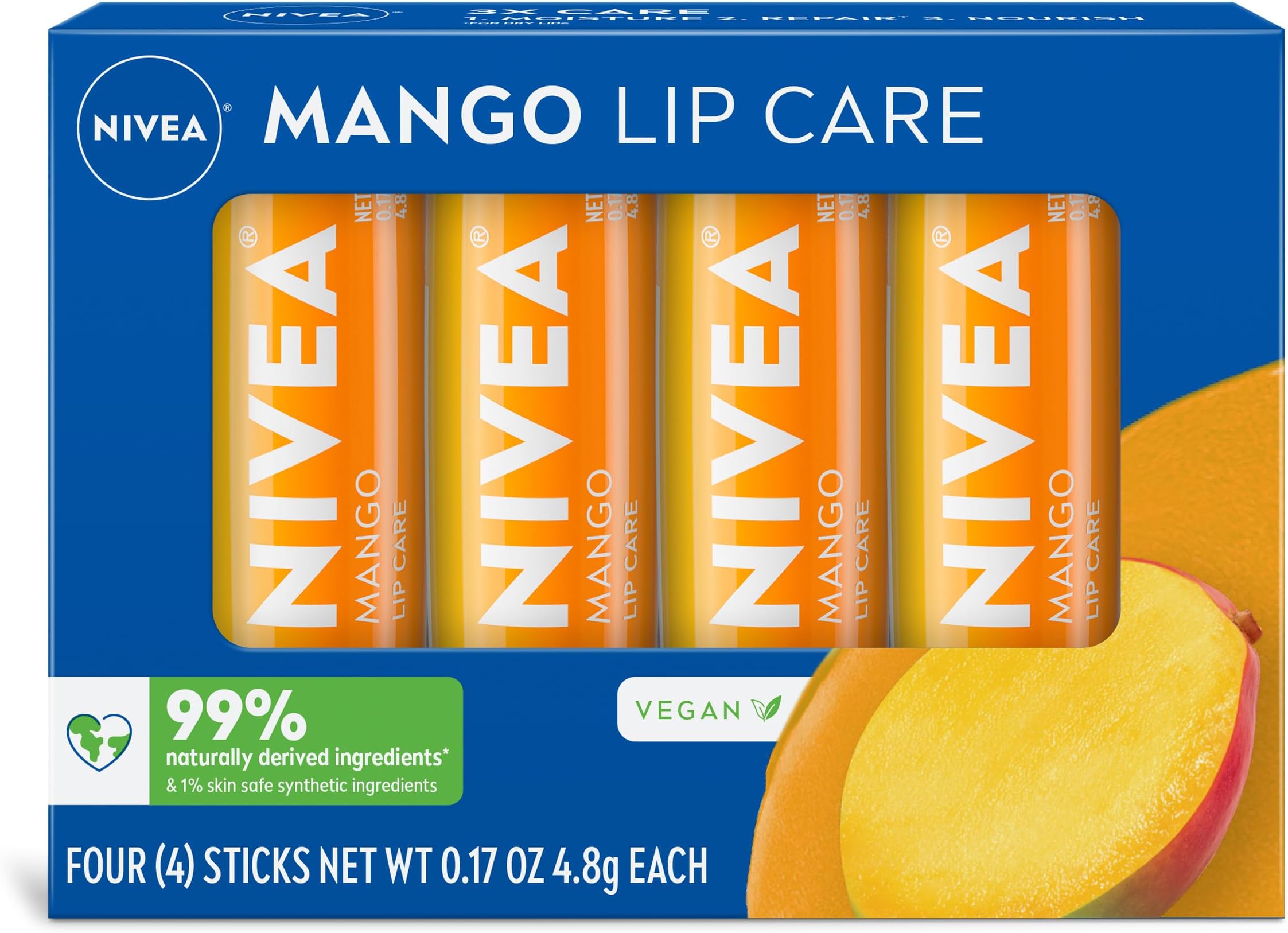 Mango Lip Care, 0.17 oz, Pack of 4