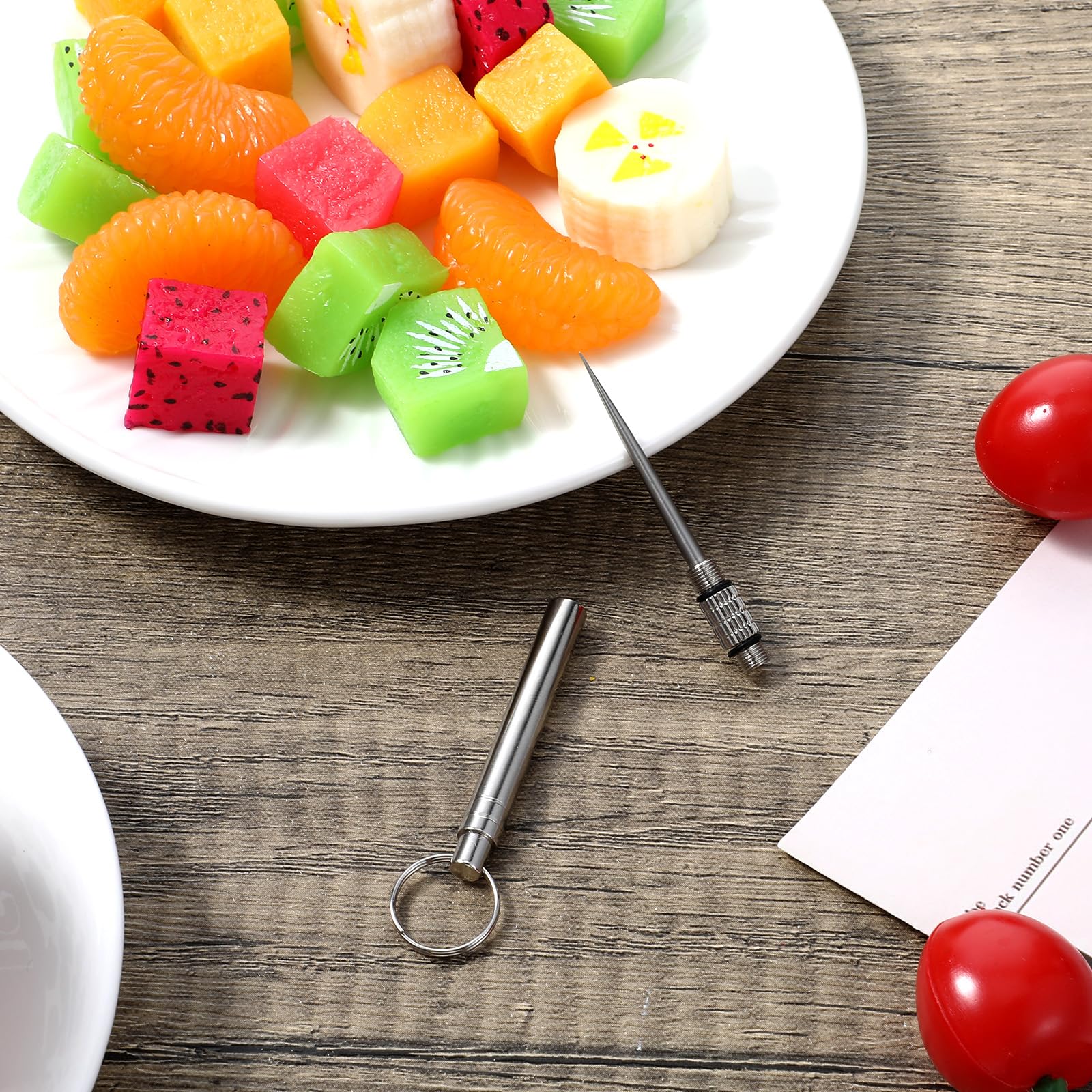 Set Stuzzicadenti In Titanio - 3 Pezzi Telescopici, Con Portachiavi, Impermeabili - Foto 12