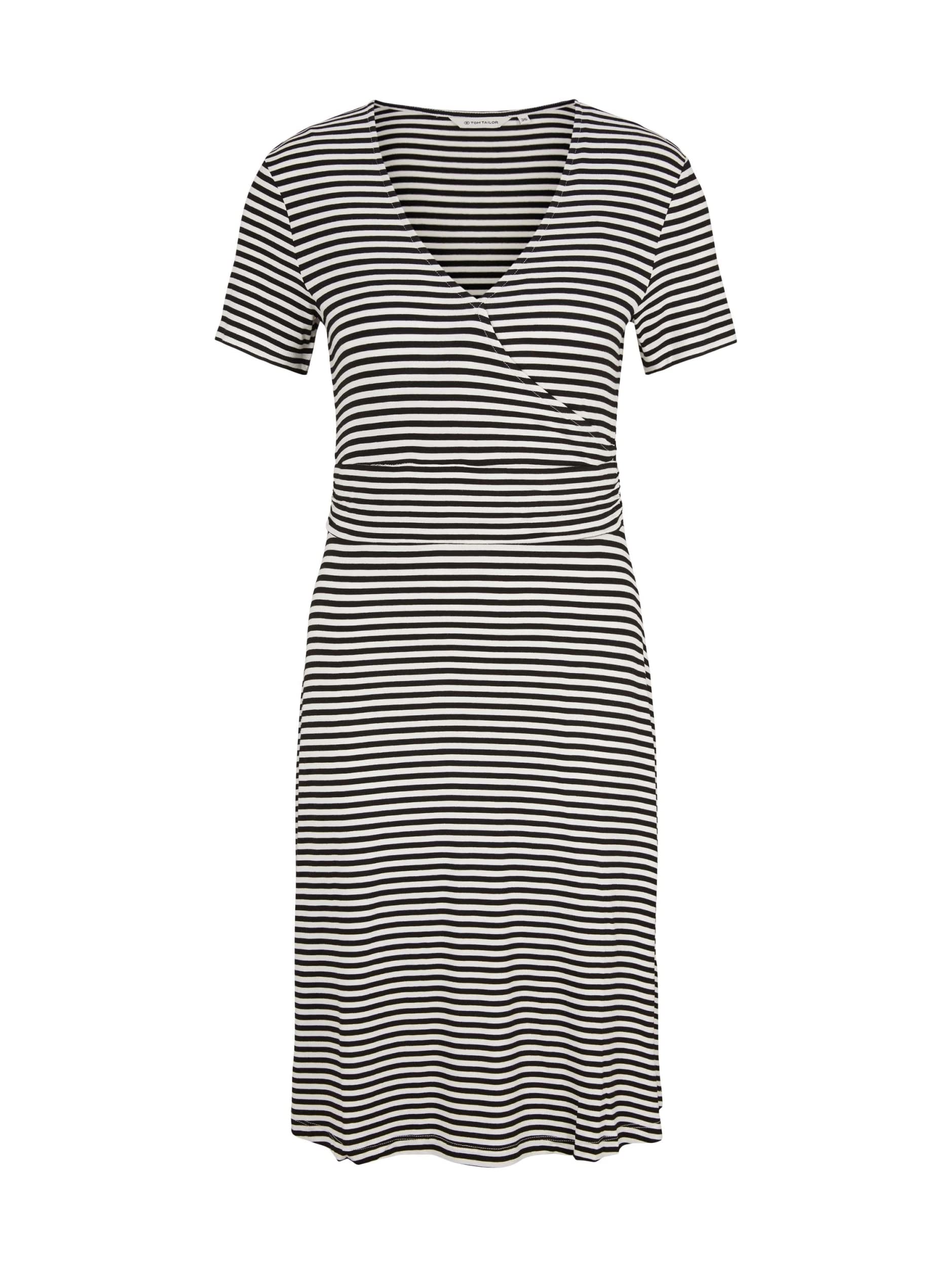 TOM TAILOR Damen Kleid in Wickeloptik 1032059, 29272 - Black Horizontal Stripe, 40