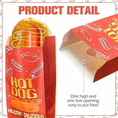 Miniatura 3 de 300 envoltorios para perros calientes de 3.5 x 1.5 x 9 pulgadas, fundas impresas para perros calientes resistentes a la grasa, bolsas desechables