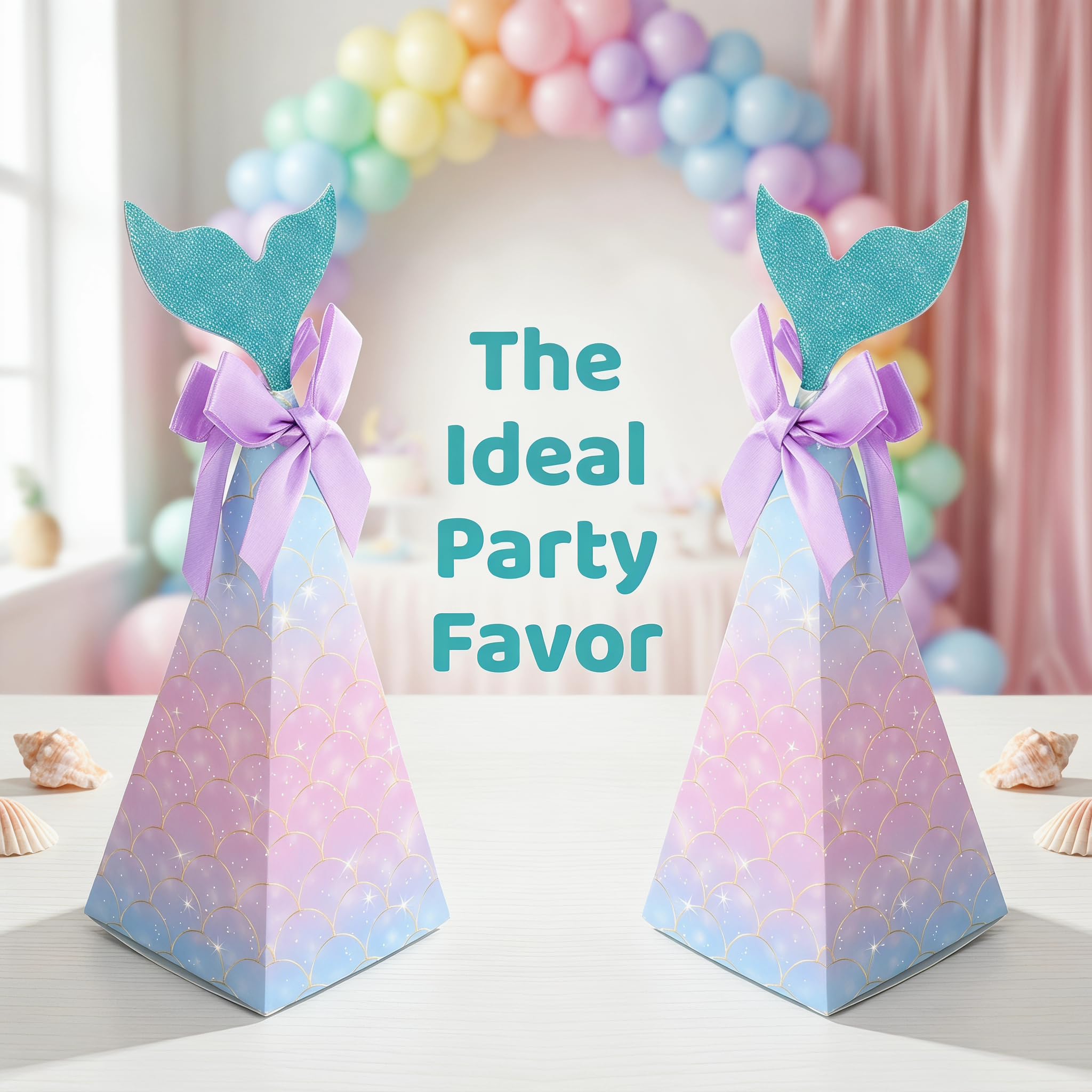 20PCS Mermaid Party Boxes, Mermaid Gift Bags with Thank You Stickers for Kids Birthday, Ariel Costume Ball, Under The Sea Party Decorations