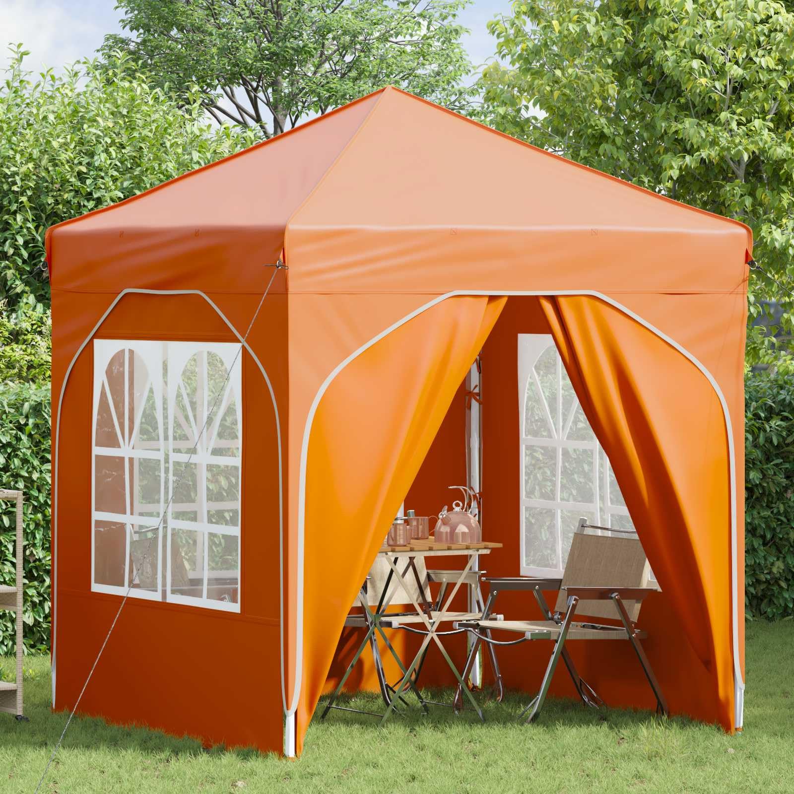Namiot imprezowy Pop-up, pomarańczowy, 192 x 192 x 245 cm, z tkaniny Oxford 210D, ze srebrną powłoką, z regulacją wysokości na 3 poziomach, składany, wodoszczelny, odporny na warunki