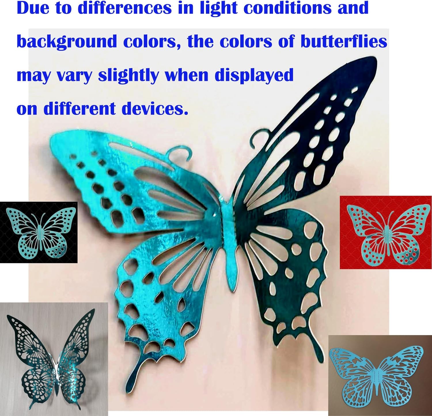 JOSDIOX 3D Turquoise Blue Butterfly Wall Stickers - 48 Pcs with 4 Styles & 3 Sizes, Removable Decor for Party Birthday Wedding Cake Balloon Decoration （48 Blue