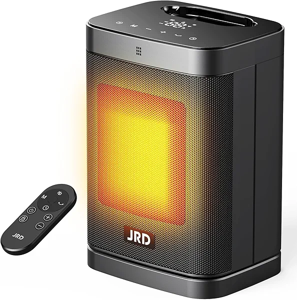 Space Heater, JRD 1500W Ceramic Portable Electric Heater with Remote, Rapid Heating, Thermostat, 80° Oscillation, 12H Timer, Small Quiet Desk Heat for Indoor Use Bedroom Home Office