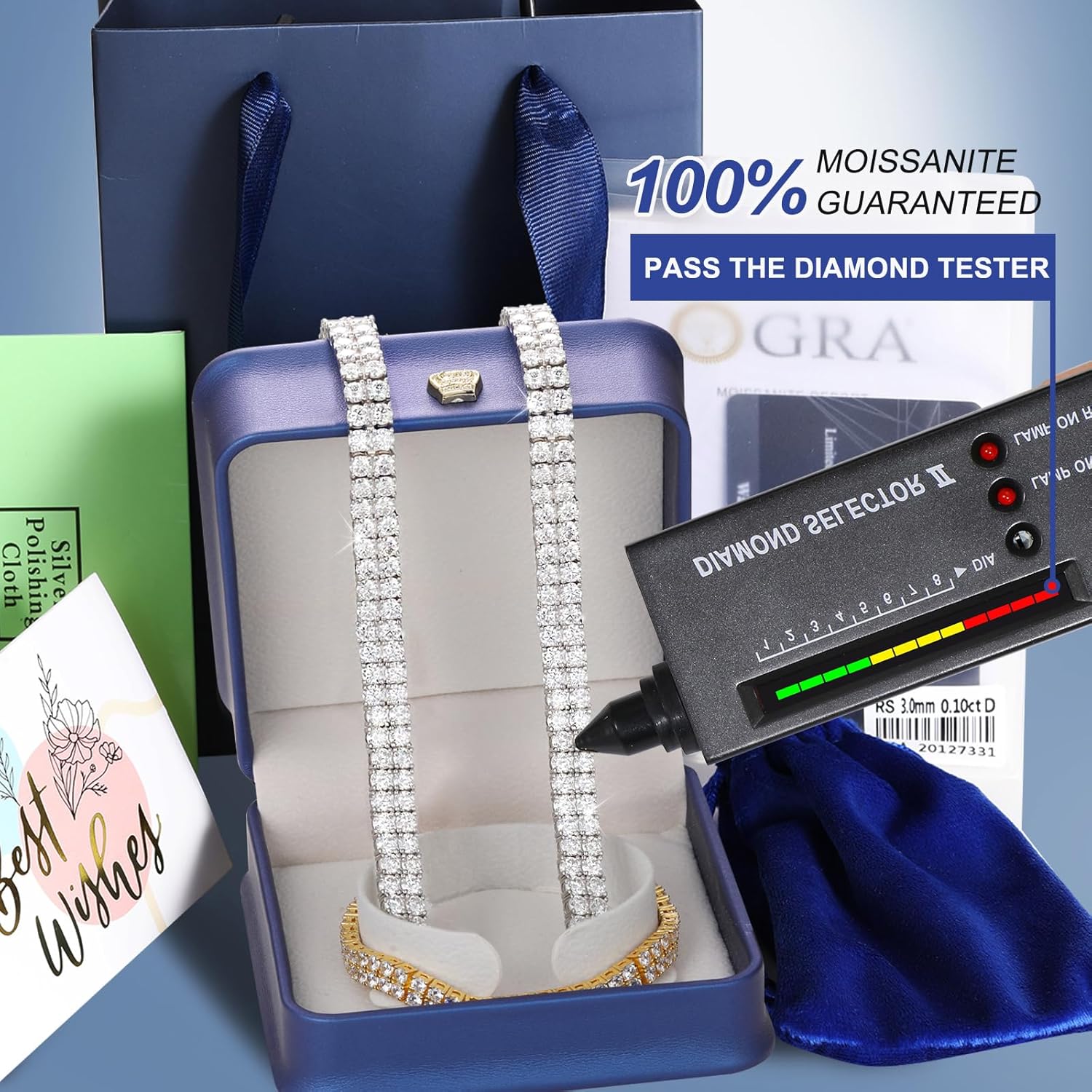 YIMERAIRE 2 Row Moissanite Tennis Bracelet w/Extender Link, 3.2Ct-17.0Ct Lab Created Moissanite Bracelet For Women S925 Sterling Silver D Color VVS1 6.5Inch/7Inch/7.5Inch - Image 6