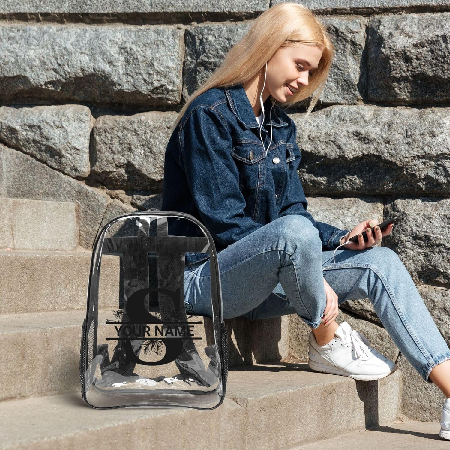 Personalized Clear Backpack for Women Men, Custom Transparent Backpacks with Name Text Photo, PVC Adjustable See Through Bag Suitable for Travel Work - Image 6