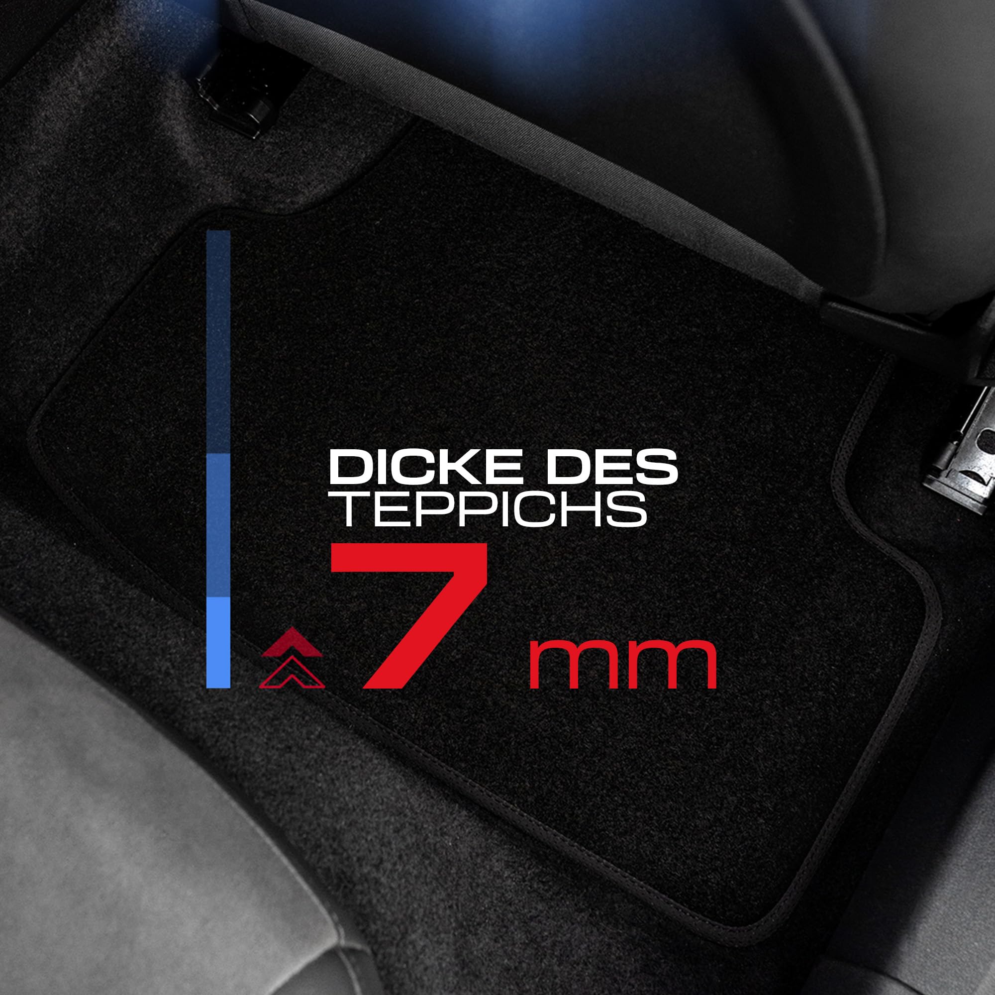 PERFORMANCE Alfombras coche de velour personalizadas adecuado para SEAT Leon III 2012-2020 - Standard, Perforado, azul, cian y rojo -Bordado CNC preciso, ribete perforado de diseño, alfombrillas de co