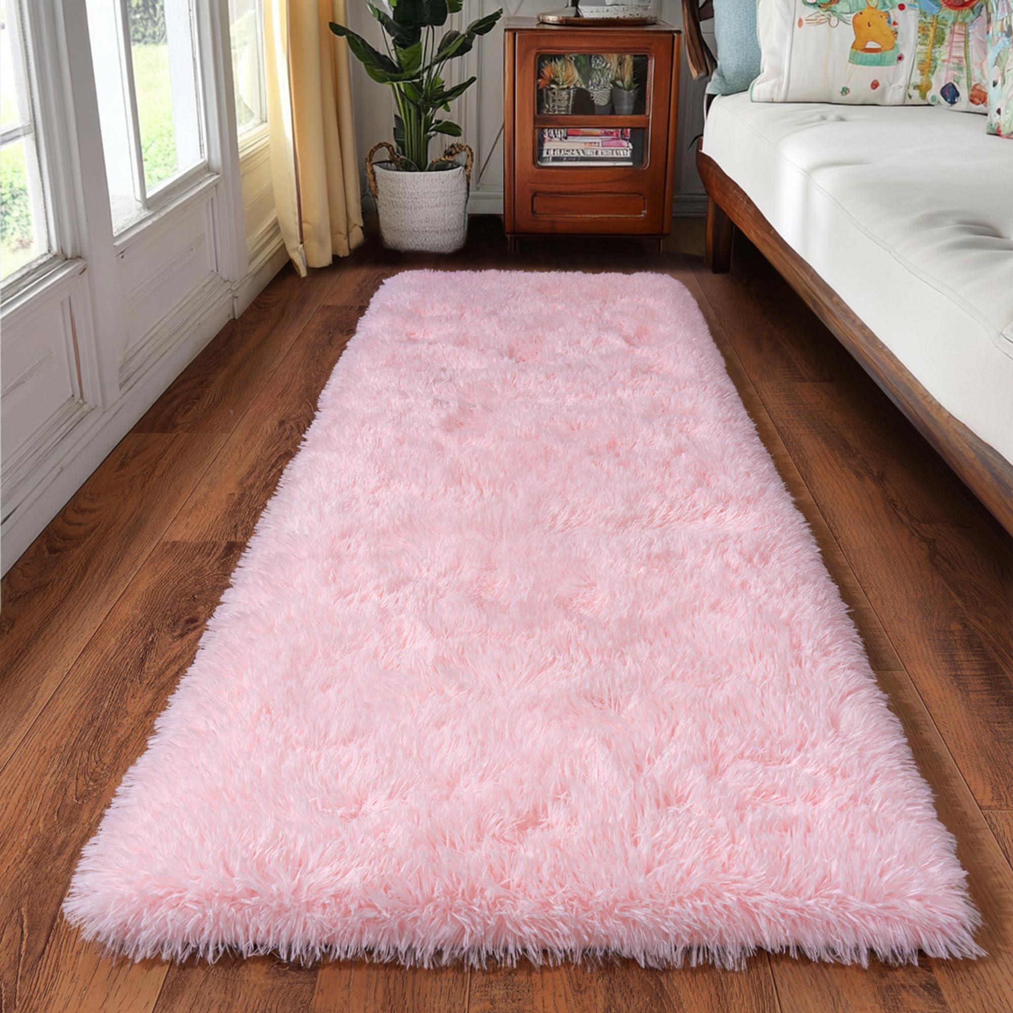 Quntue Runner Rug for Bedroom, 2x6 inches, for Sweet Girl's Room, Nightstand, Indoor Floor, Fluffy Shag Rug, Plush Rug for Children's Room, Dorm, Kids, Home Decor — image 1