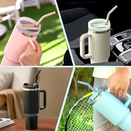 Miniatura 4 de Paquete de 3 popotes de metal reutilizables con punta de silicona para vaso Stanley de 40 onzas, vaso de 0.315 in, 12.2 pulgadas, 40 onzas, popotes
