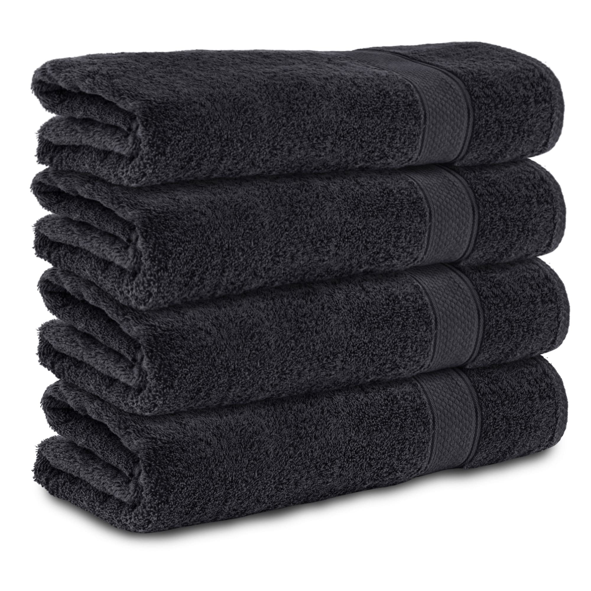 Komfortec Set of 4 Bath Towels 70 x 140 cm 100% Cotton 470 g/m² Terry Cloth Soft Black