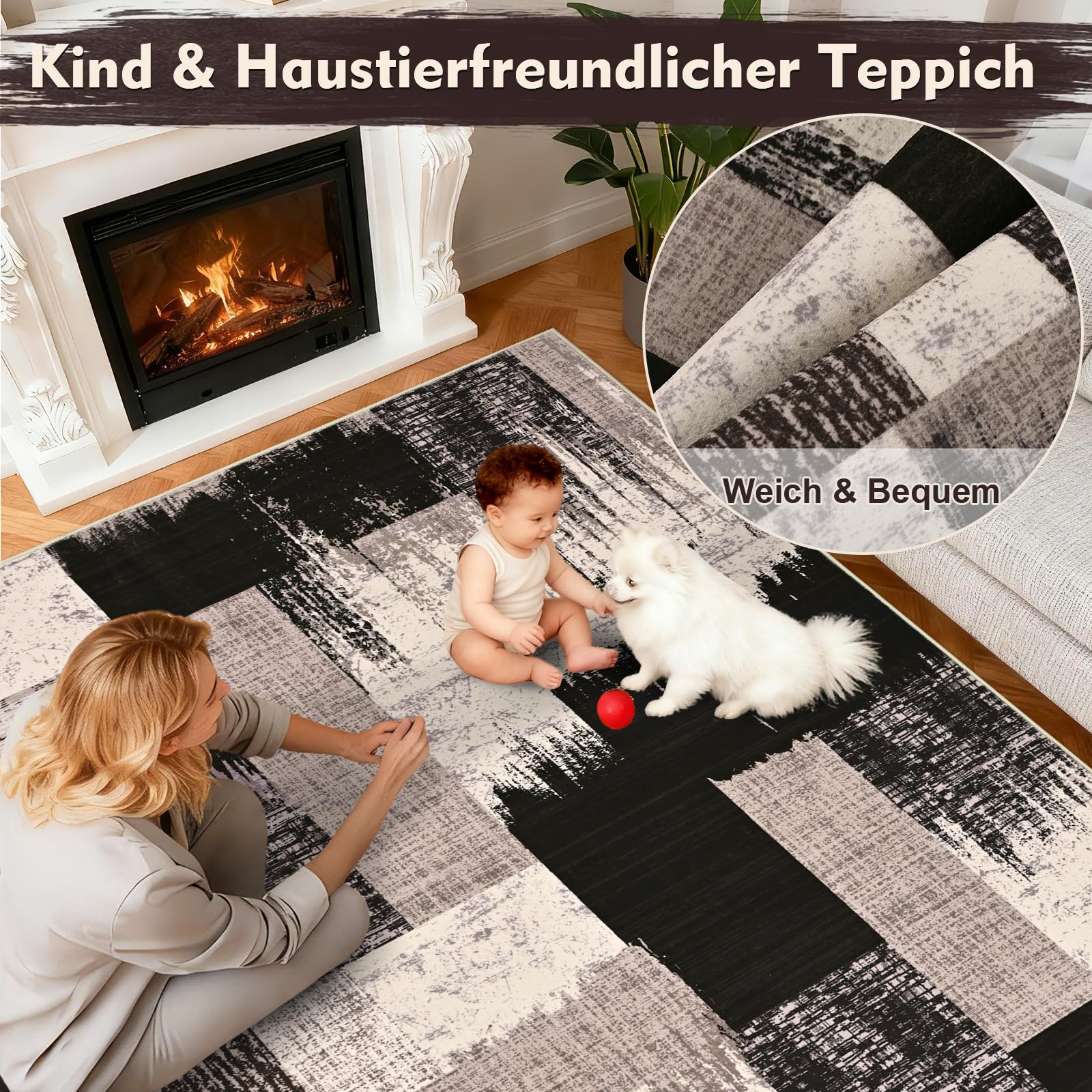 Alishomtll Teppich Schwarz Braun 160x230 cm, Modern Geometrisch Teppich