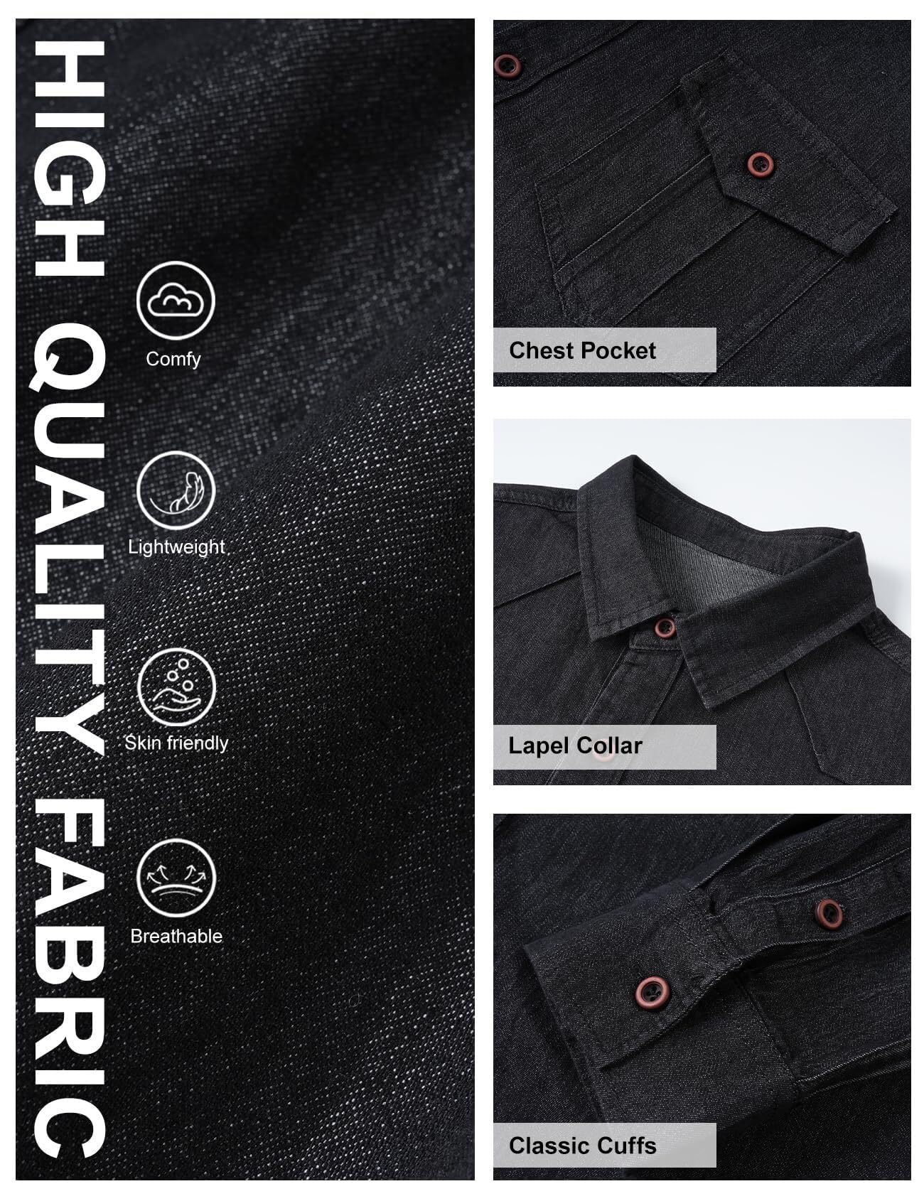 Camicia jeans uomo vestibilità classica maniche lunghe bottoni per lavoro