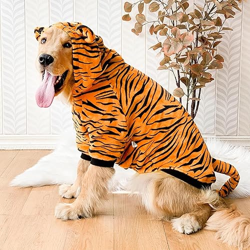 Miniatura 6 de HOTUMN Disfraz de tigre para perro grande, disfraz de cosplay de Halloween, ropa cálida y linda, de terciopelo cristalino con capucha para perros