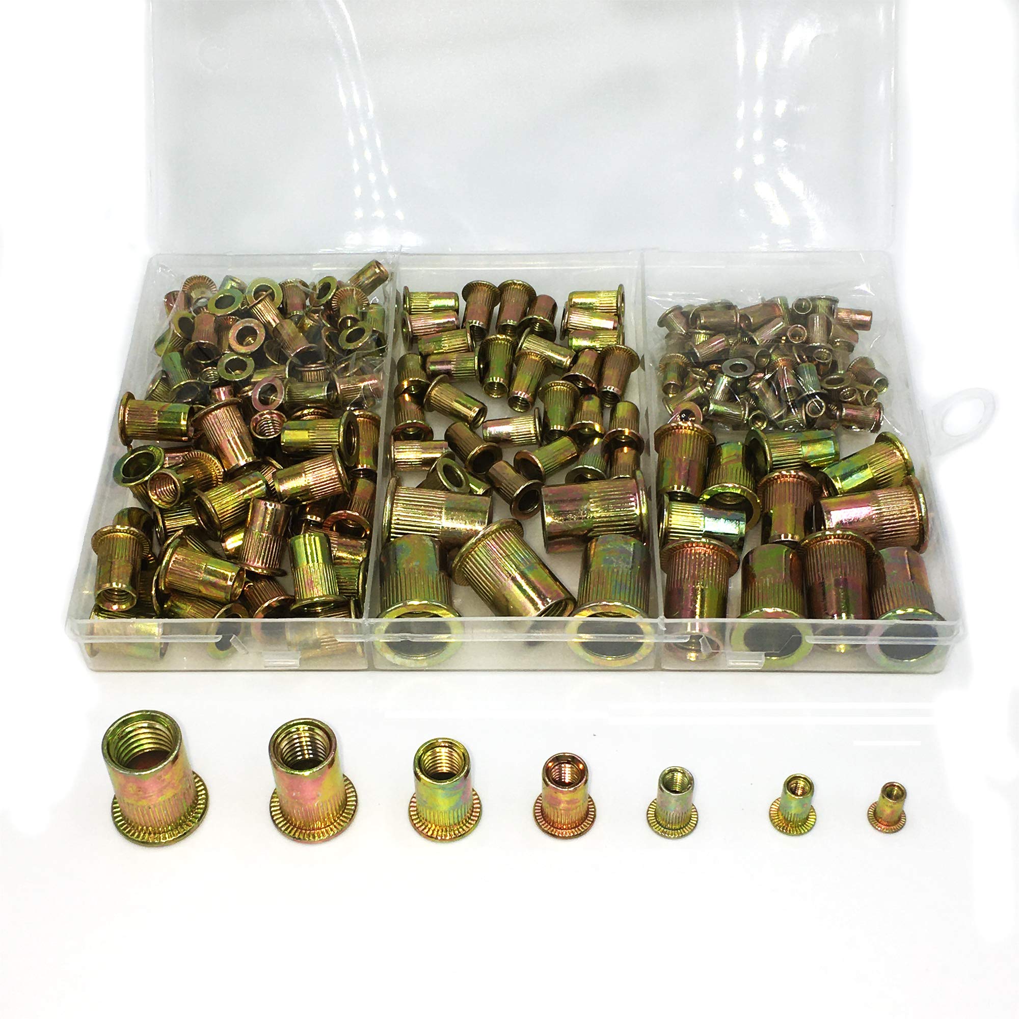 Threaded Inserts for Metal Rivet nut Tool M3 M4 M5 M6 M8 M10 M12 Metric Metal Rivets Nuts kit pop Bolt Screw Assortment Set (175pcs) lkelyonewy