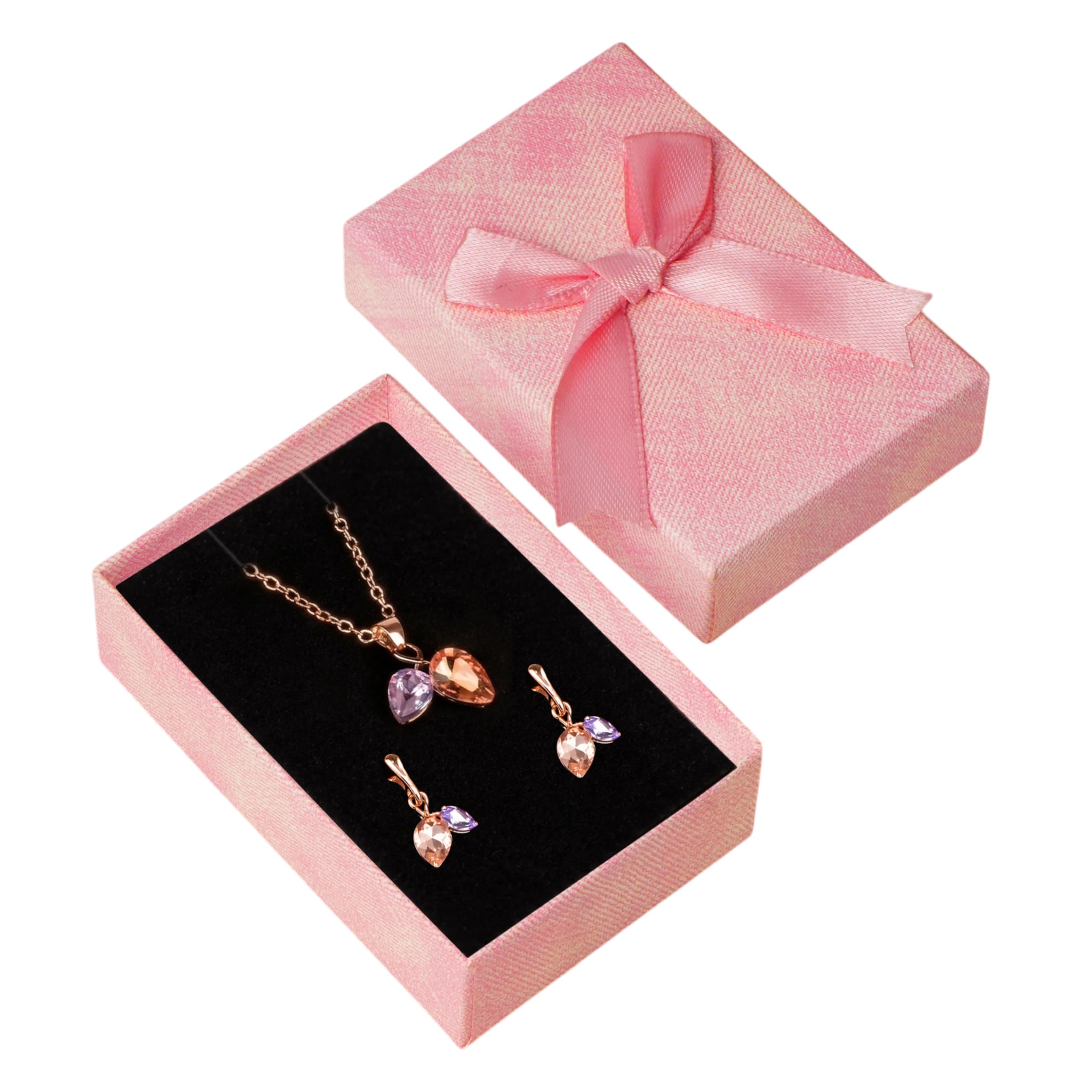 Petals of Love Elegance Set | Rose Gold Plated Crystal Pendant Necklace with Matching Earrings | Dual Teardrop Crystal Jewelry Set for Women & Girls | Gift Box Included-image-48
