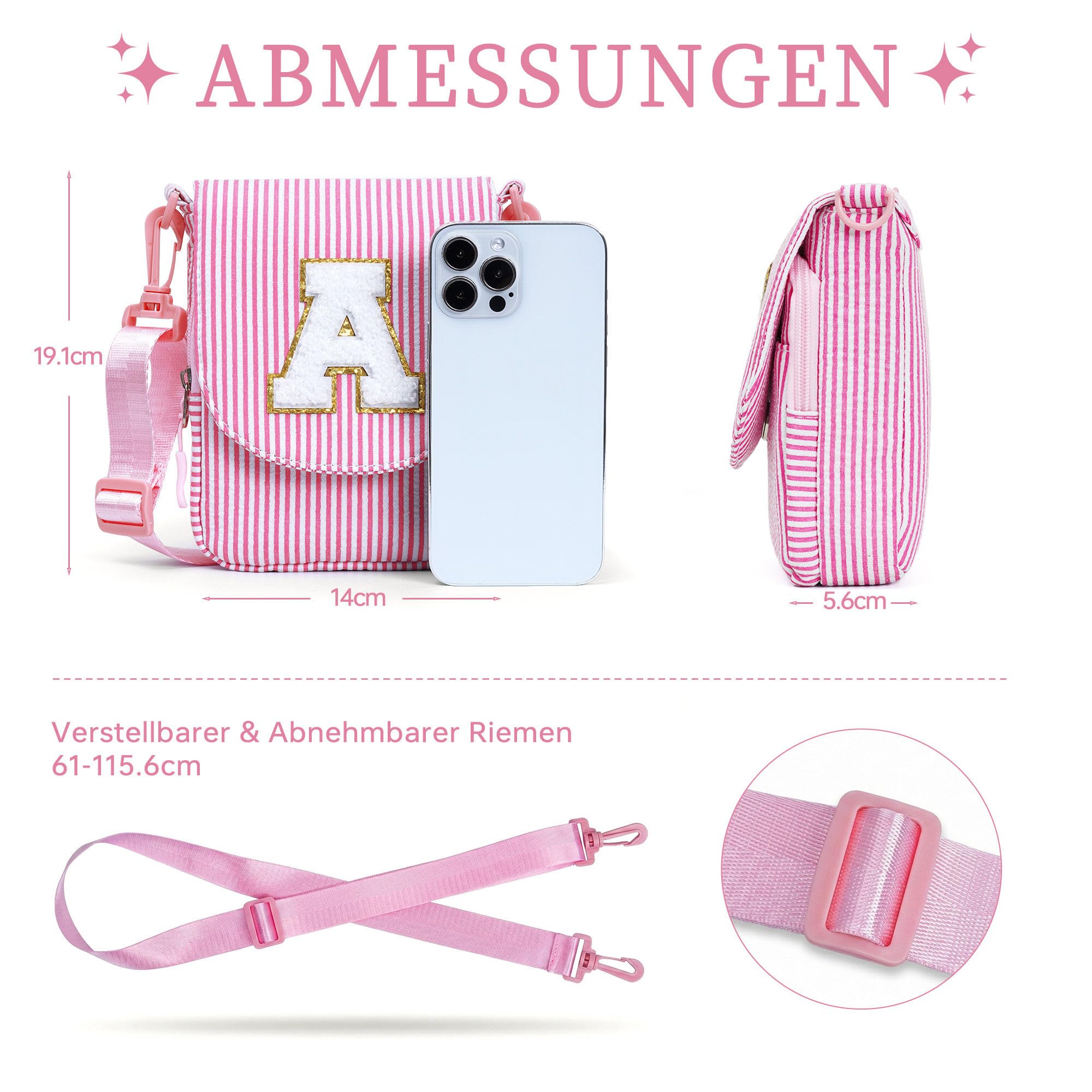 YOOLIFE Personalisierte Geschenk Umhängetasche Handytasche Mädchen, Geschenk Mädchen 3 4 5 6 7 8 9 10 11 12 Jahre, Geldbörse Schultertasche Handy Tasche für Tochter Schwester Nichte Enkelin, Rosa M