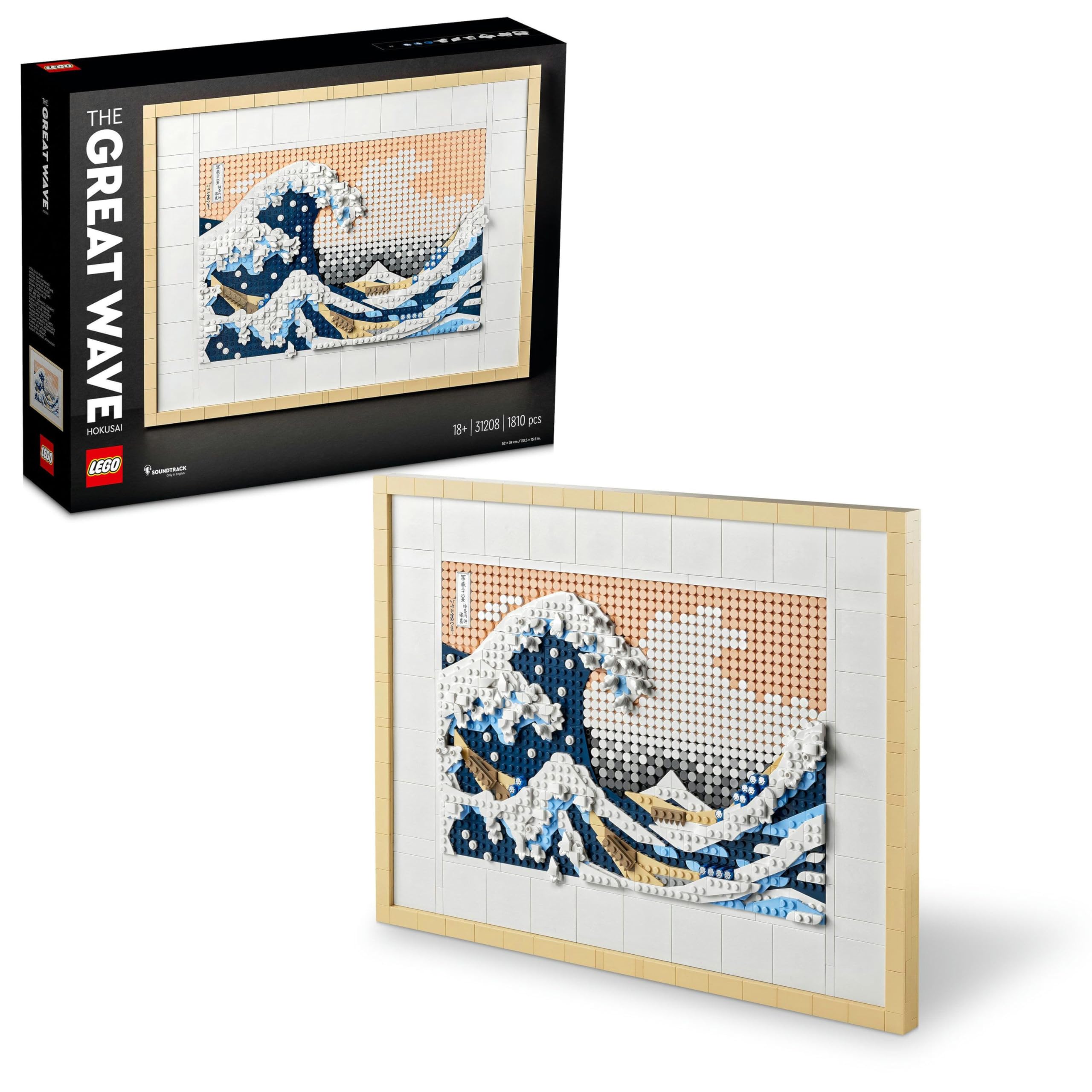 LEGO Art Hokusai – „Wielka fala” 31208 | Obraz z klocków, zestaw konstrukcyjny dla dorosłych, prezent dla fana sztuki, ozdoba z efektem 3D, 1810 elementów