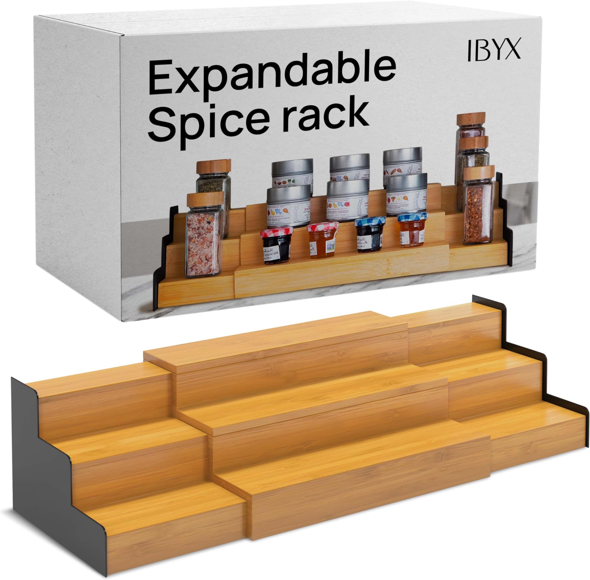 3 Tier Step Shelf Organizer 2-Pack Bamboo Spice Rack Organizer - 3-Tier ...