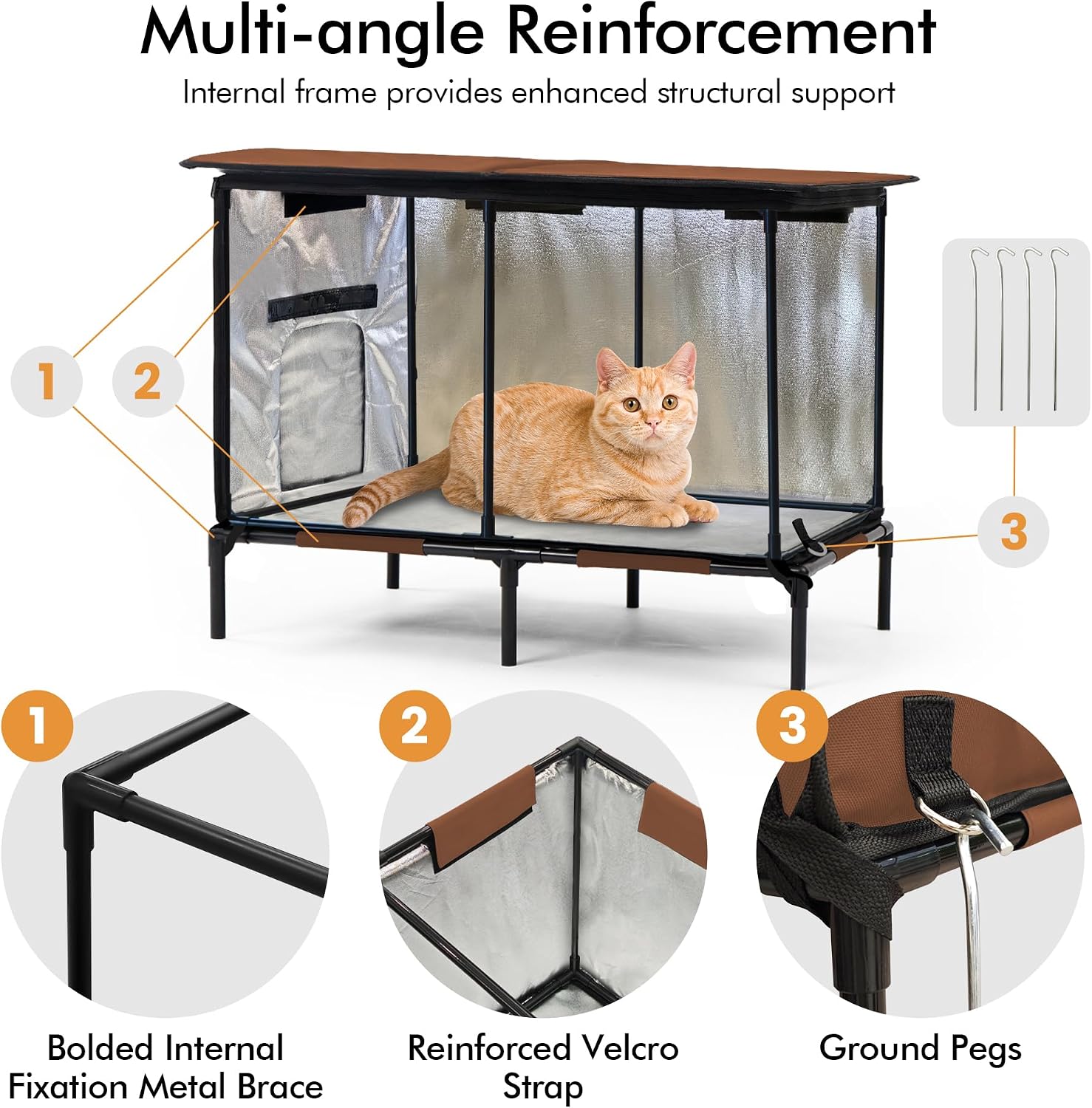 Heated Outdoor cat House for Outside, Weatherproof Insulated Feral Cat Shelter with Timer-Temp Control Heating Pad in Winter, Large Elevated Outdoor Cat House with Zipper, 2 Doors, Safety- Deep Brown