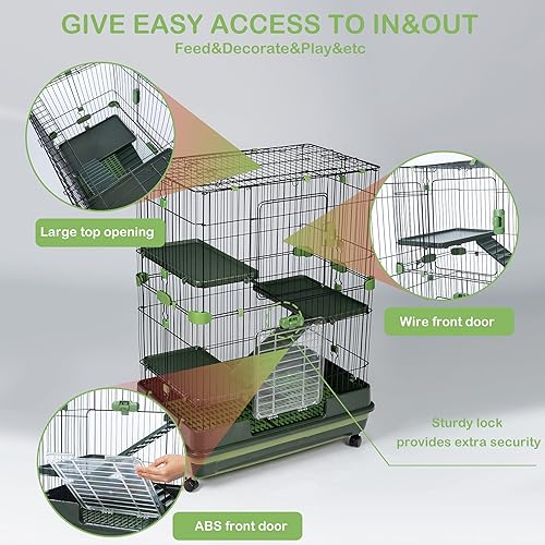 Miniatura 5 de HomSof Jaula de metal para animales pequeños de 4 niveles de 32 pulgadas de altura ajustable con ruedas bloqueables bandeja extraíble para conejo