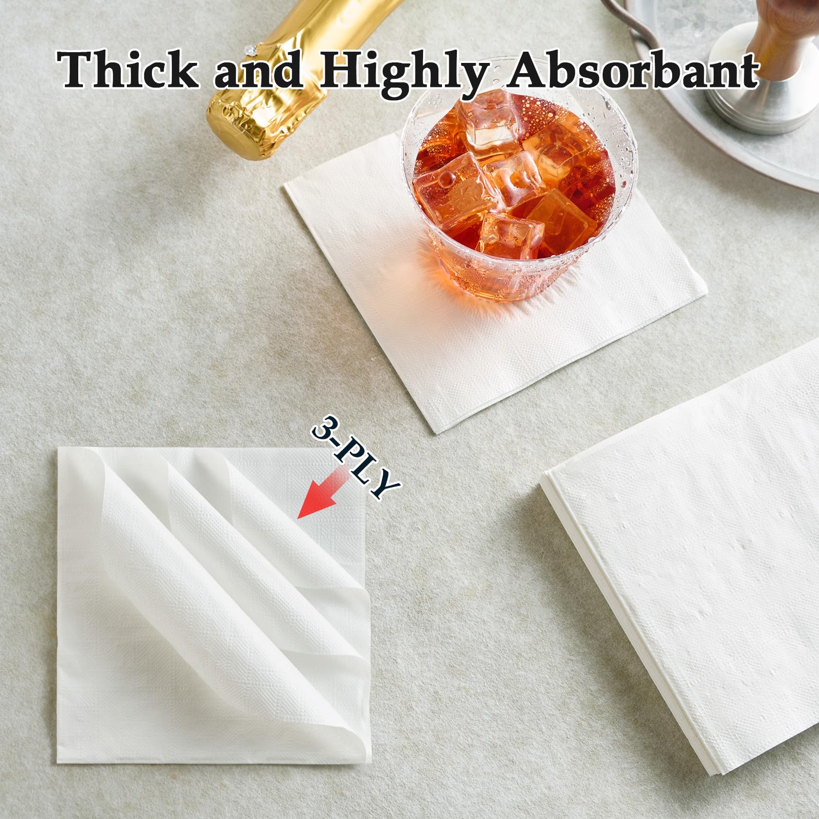 Vplus Paquete de 500 servilletas de papel de cóctel, servilletas de bebidas de 3 capas, servilletas cuadradas blancas desechables, perfectas para restaurantes, eventos, bares, bodas, baby shower y uso