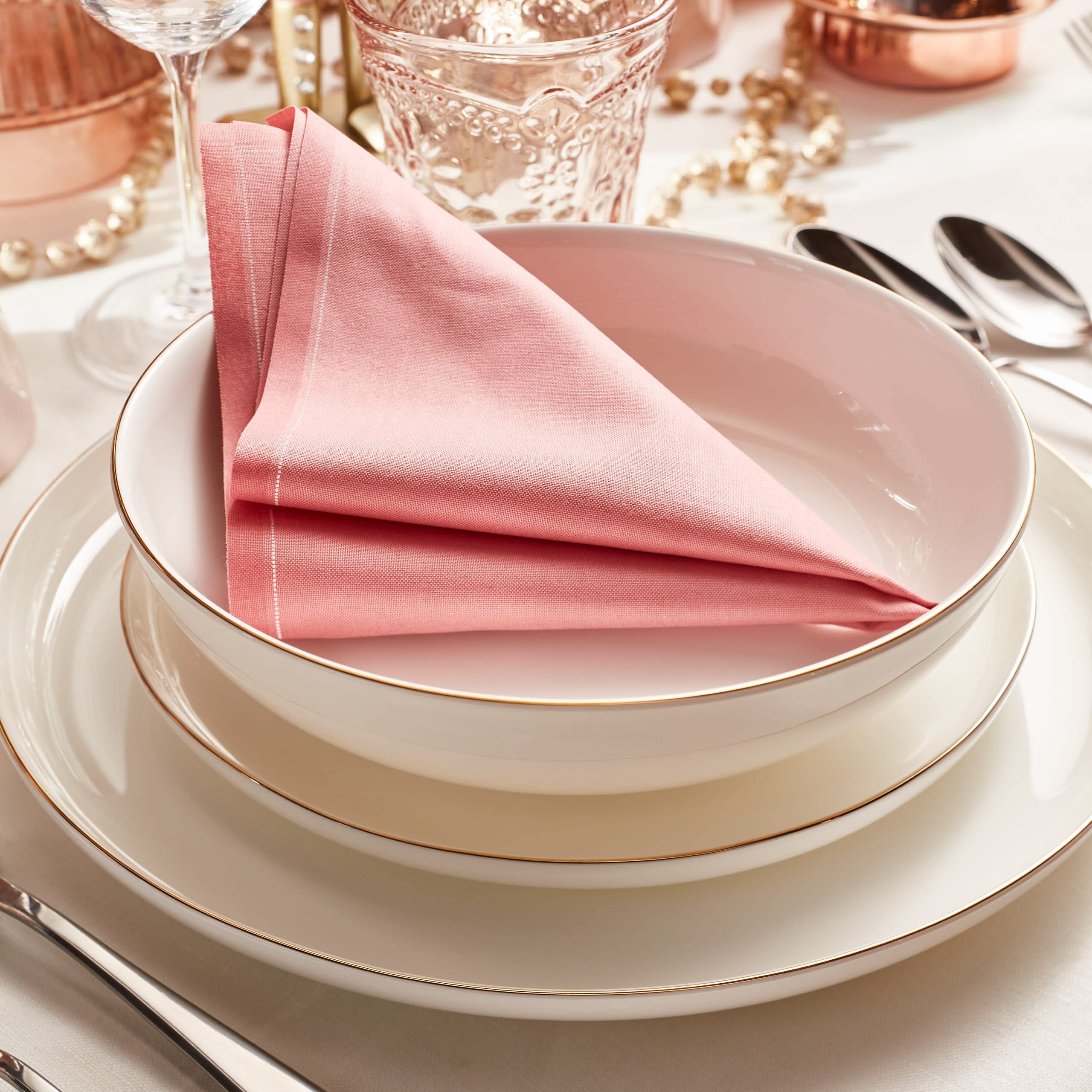 Stone LainGabrielle Formal Bone China Dinnerware Set for 8, White and Gold