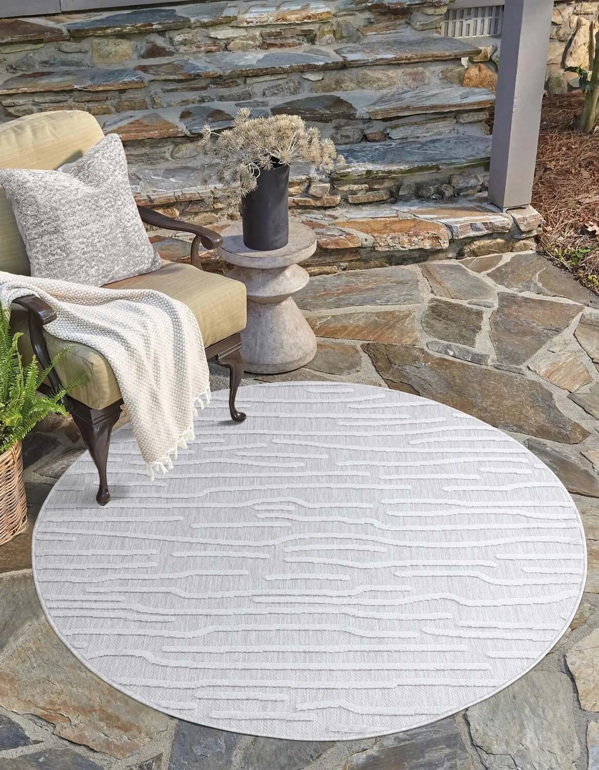 carpet city Outdoor tapijt voor terras, weerbestendig, 200 x 200 cm, rond, balkontapijt, blauw-roze gemêleerd, binnen en buiten tapijten voor veranda, tuin, keuken, badkamer of woonkamer