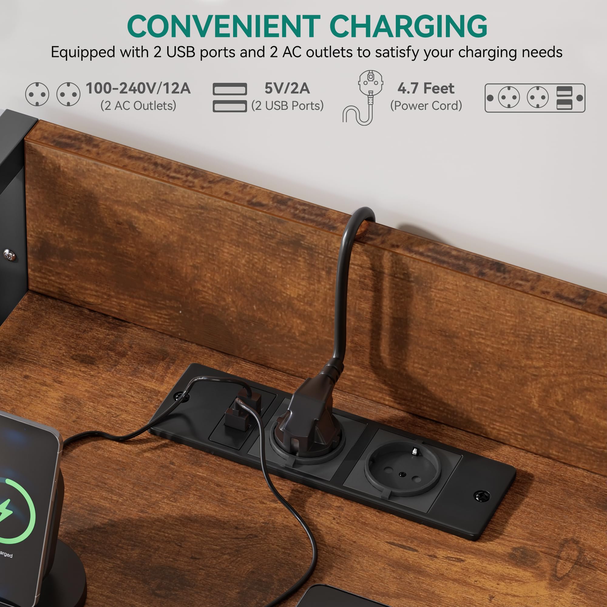 YITAHOME Commode pour Chambre à Coucher avec 7 tiroirs en Tissu, Commode avec 2 Prises, 2 Ports USB et Bande Lumineuse LED, Meuble TV avec Crochets latéraux, Noir