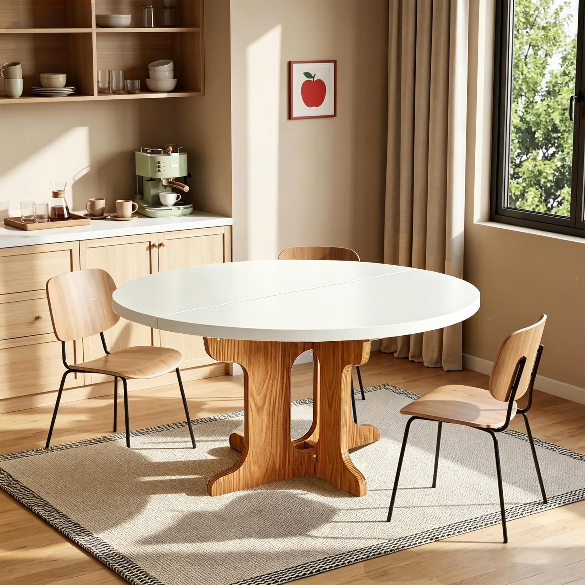 Table de cuisine ovale avec cadre colonne stable peu encombrant pour petit espace