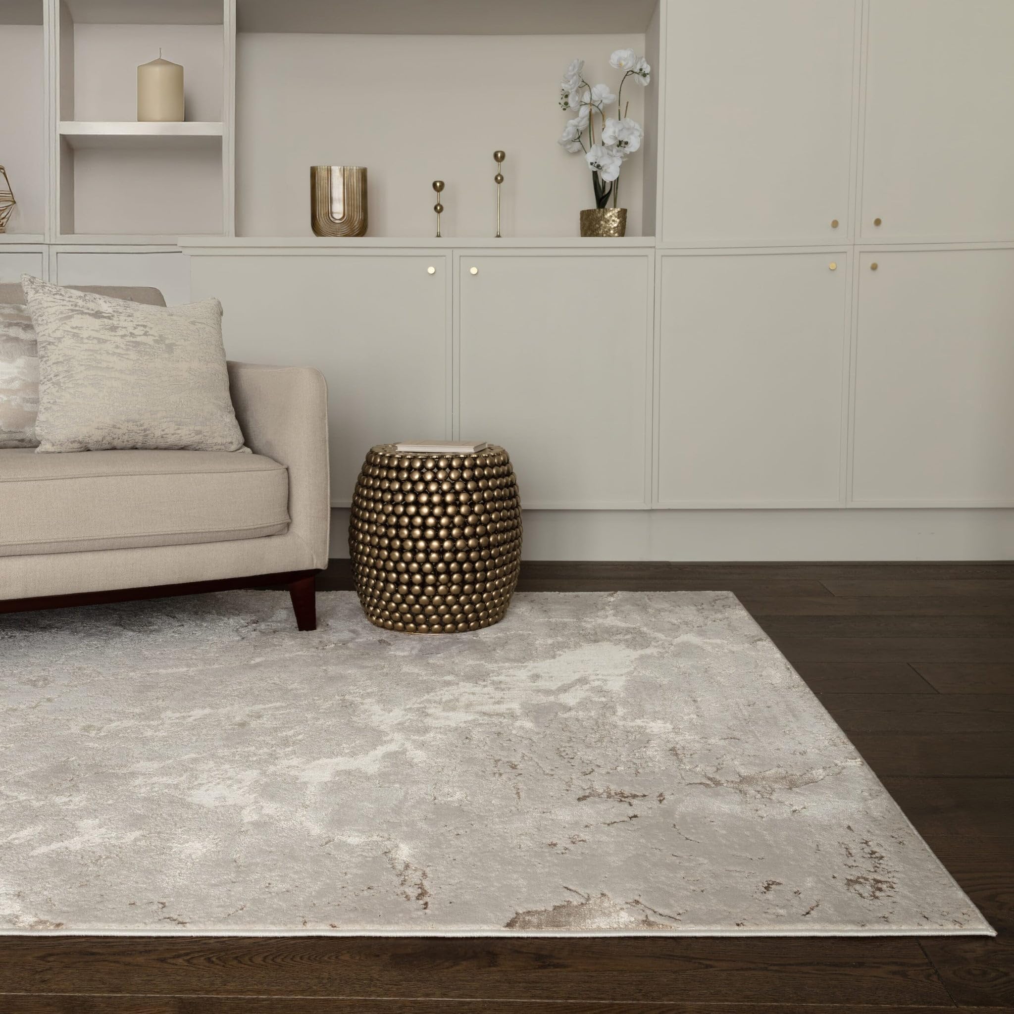Lord of Rugs Modern Abstract Shiny Rug Silky Shimmer Soft High-Shine Carpet for Living Room, Bedroom Luxury Geometric and Marbled Patterns Rug Strata AU16 Yellow/Gold, Large 160 x 230 cm (5'3"x7'7")