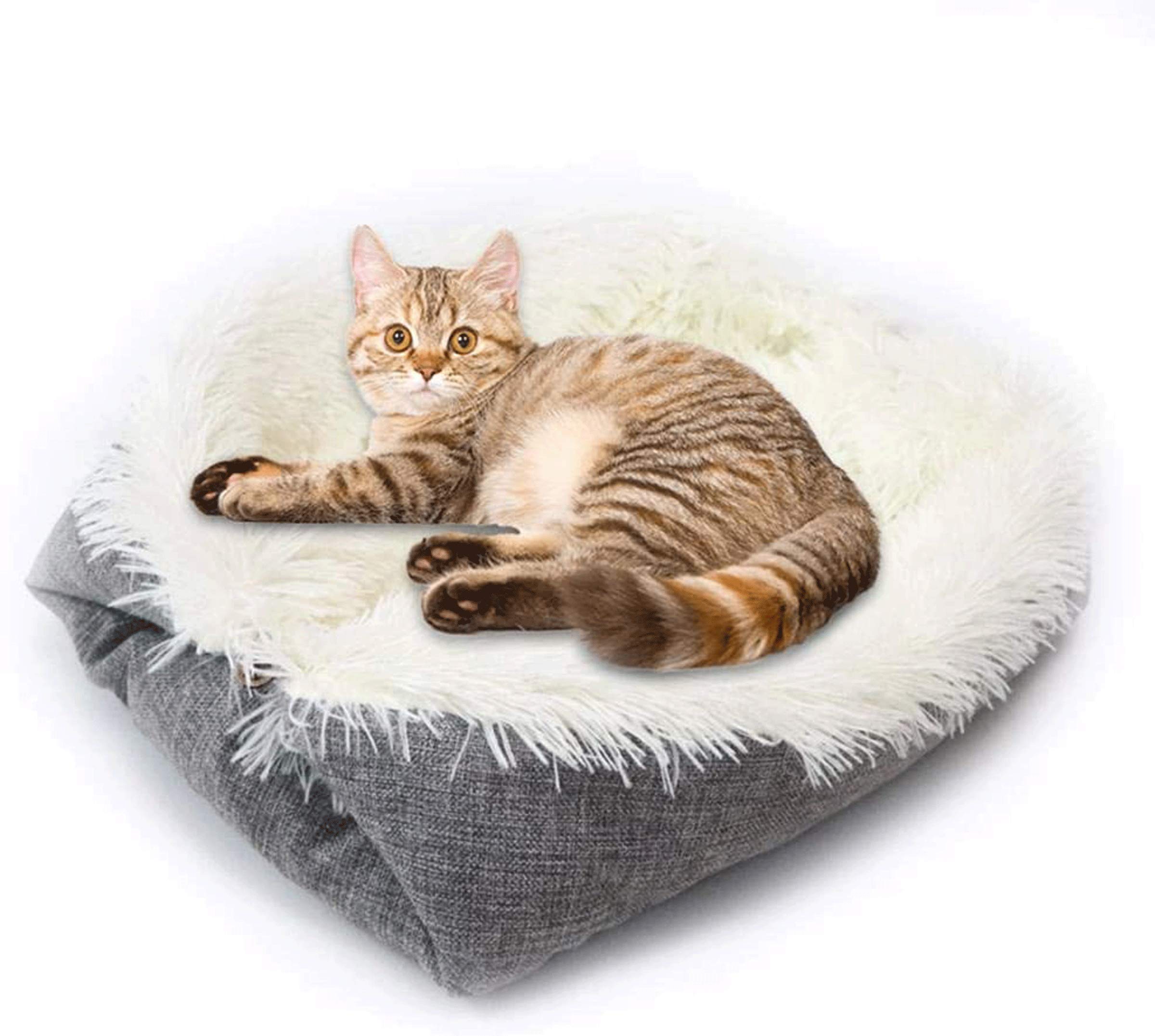 2-in-1 Self-Warming Cat Bed & Blanket - Foldable, Plush, Machine Washable For Small Pets (Grey)