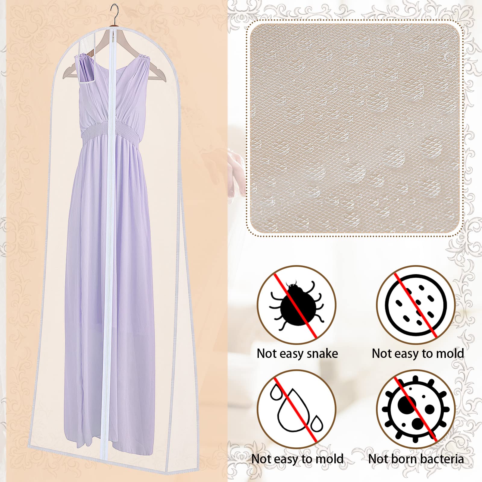 Kleidersack für Hochzeitskleid, atmungsaktiv, zum Aufhängen, 183 cm, staubabweisend, extra groß, für Kleider, lange Brautkleidung, Abendanzug, Mäntel, Aufbewahrung, Reisen, 4 Stück