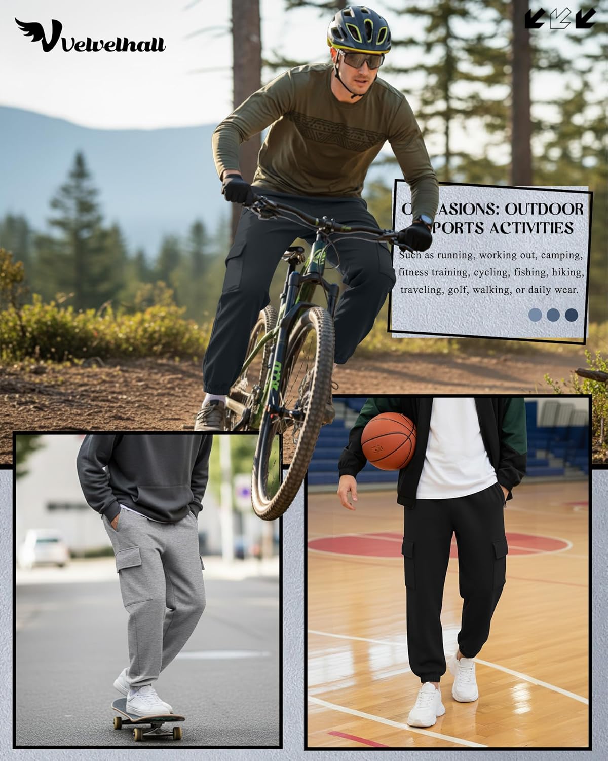 3 Pack Men's Cargo Sweatpants Baggy Joggers Casual Drawstring Pants Lightweight Workout Tapered with Pockets - Image 2