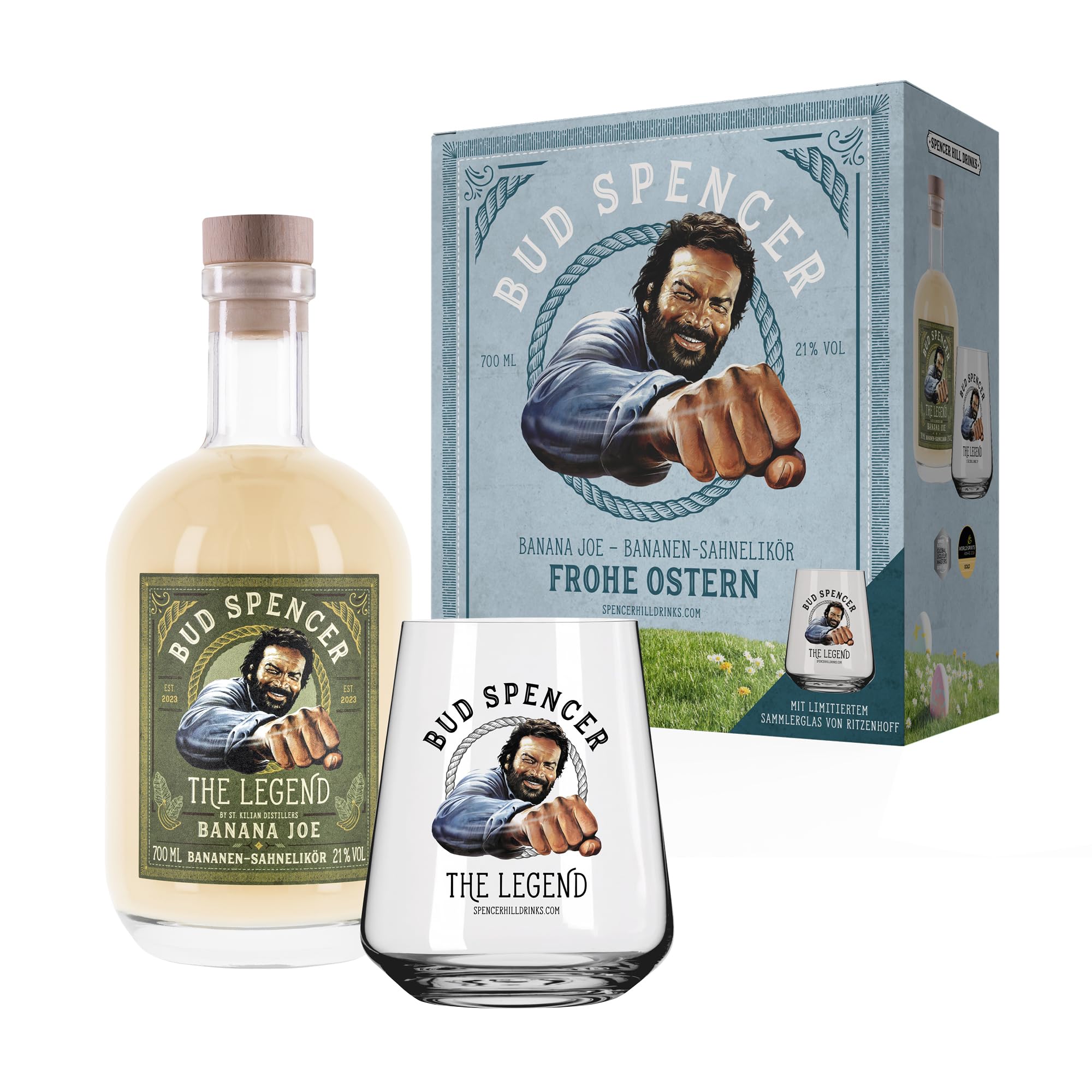 Bud Spencer Bananenlikör Oster Bundle - Banana Joe Sahnelikör [21% Vol, 0,7l] - Deutscher Bananen Likör - Bud Spencer und Terence Hill Fanartikel - Tolles Geschenk für Männer - Von St. Kilian