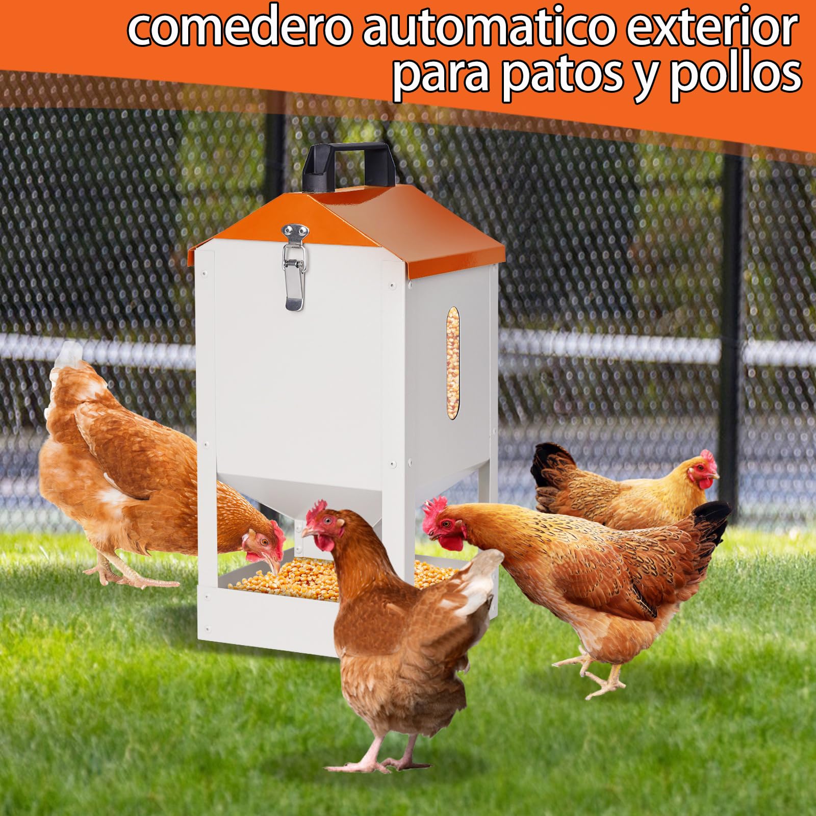 Comedero Gallinas De Acero Galvanizado 8KG Dispensadores De Pienso, Comedero Automático Para Gallinas, Patos, Pájaros, Comederos Para Aves De Corral Grandes, Visual