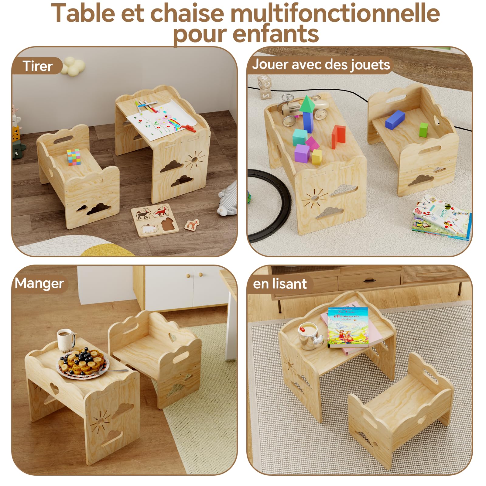 Table Et Chaise Enfant, Petite Table Montessori, Idéal pour Les Repas, l'apprentissage Et Le Jeu, Facile à Assembler