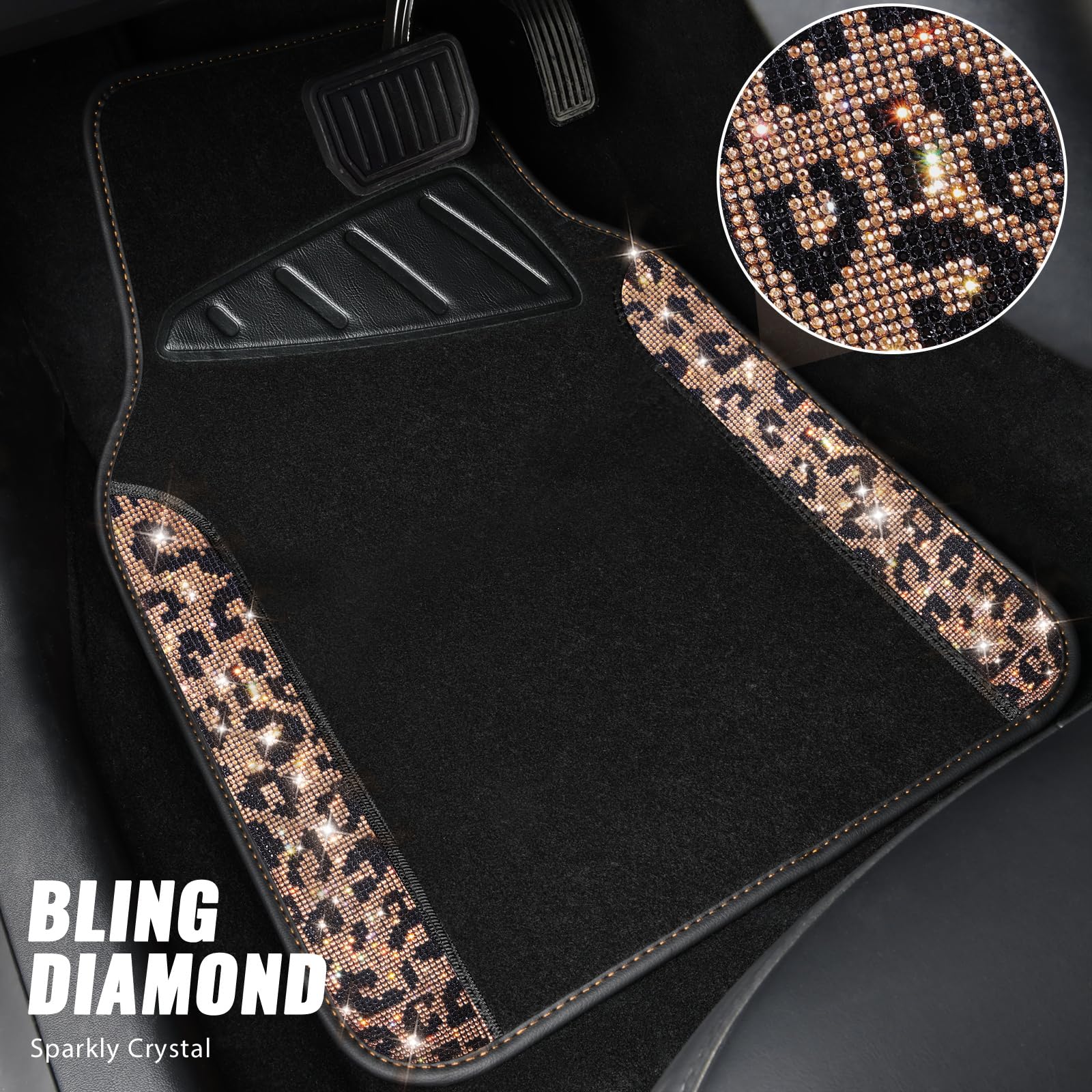 CAR PASS Bling Diamond Car Floor Mats Shining Rhinestone Carpet Sparkly Glitter Crystal with Anti-Slip PVC Heel Pad — view 2
