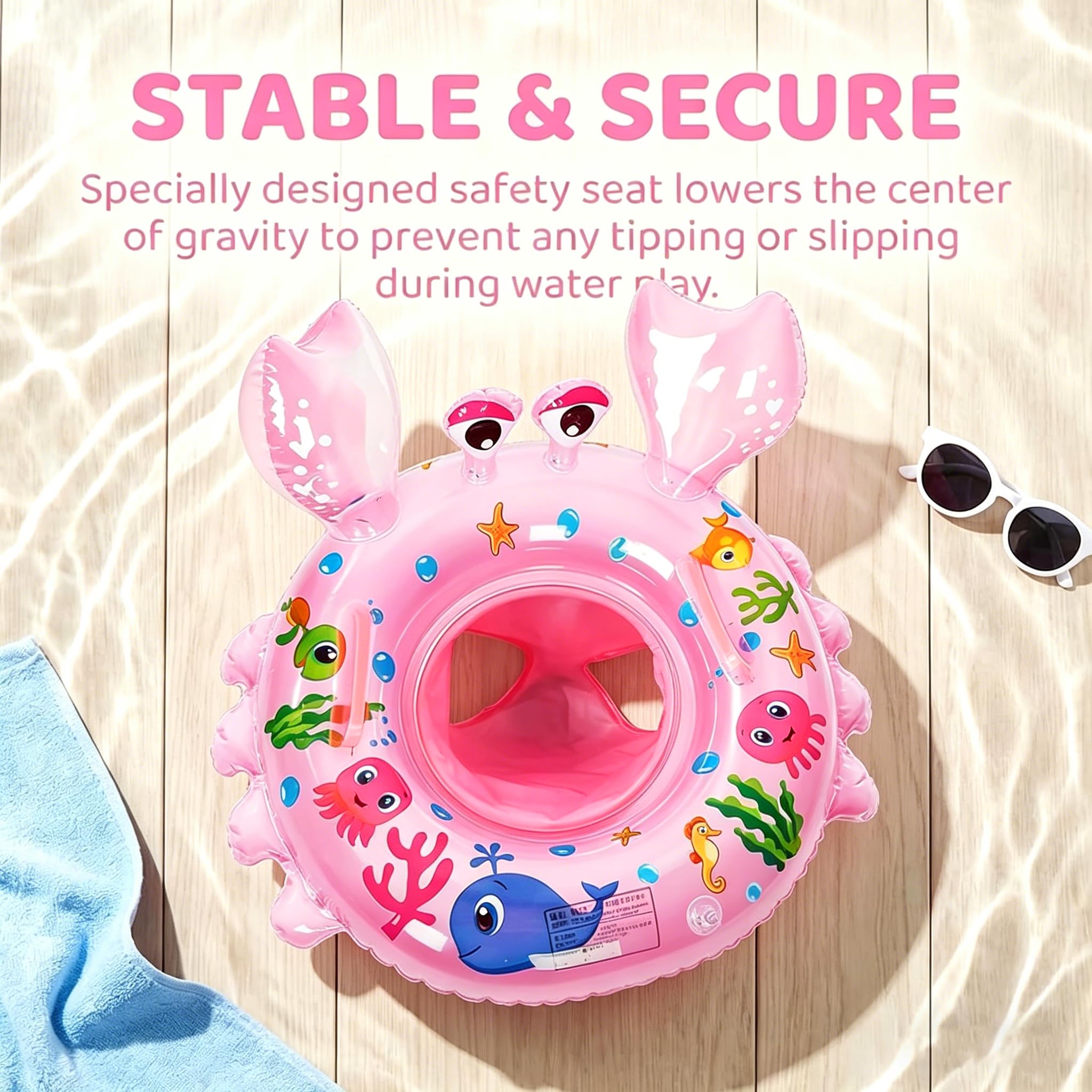 Anello di Nuoto per Bebè, Anello di Nuoto Bambini, Baby Float Salvagente Gonfiabile Giocattoli per Bebè da 1 a 3 Anni, Piscina Estiva All'aperto - Rosa