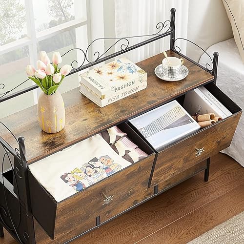 Miniatura 6 de VECELO Cómoda para dormitorio, cómoda ancha con 5 cajones, unidad organizadora de almacenamiento con cubos de tela para armario, sala de estar,