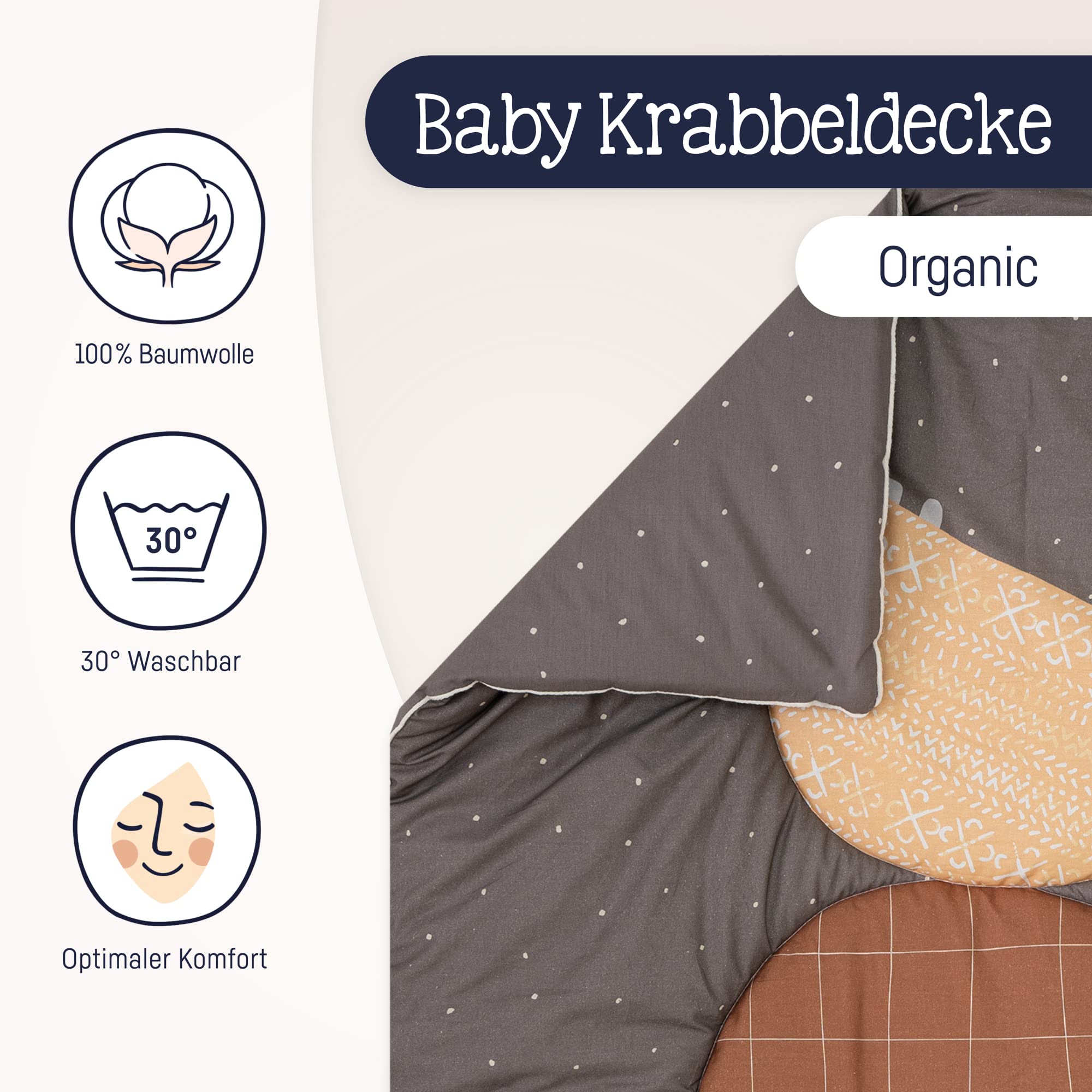 Julius Zöllner Organiczny koc do raczkowania, rozmiar 95 x 135 cm, wyprodukowano w Niemczech, 100% bawełna organiczna, certyfikat Öko-Tex Standard 100, żółwie