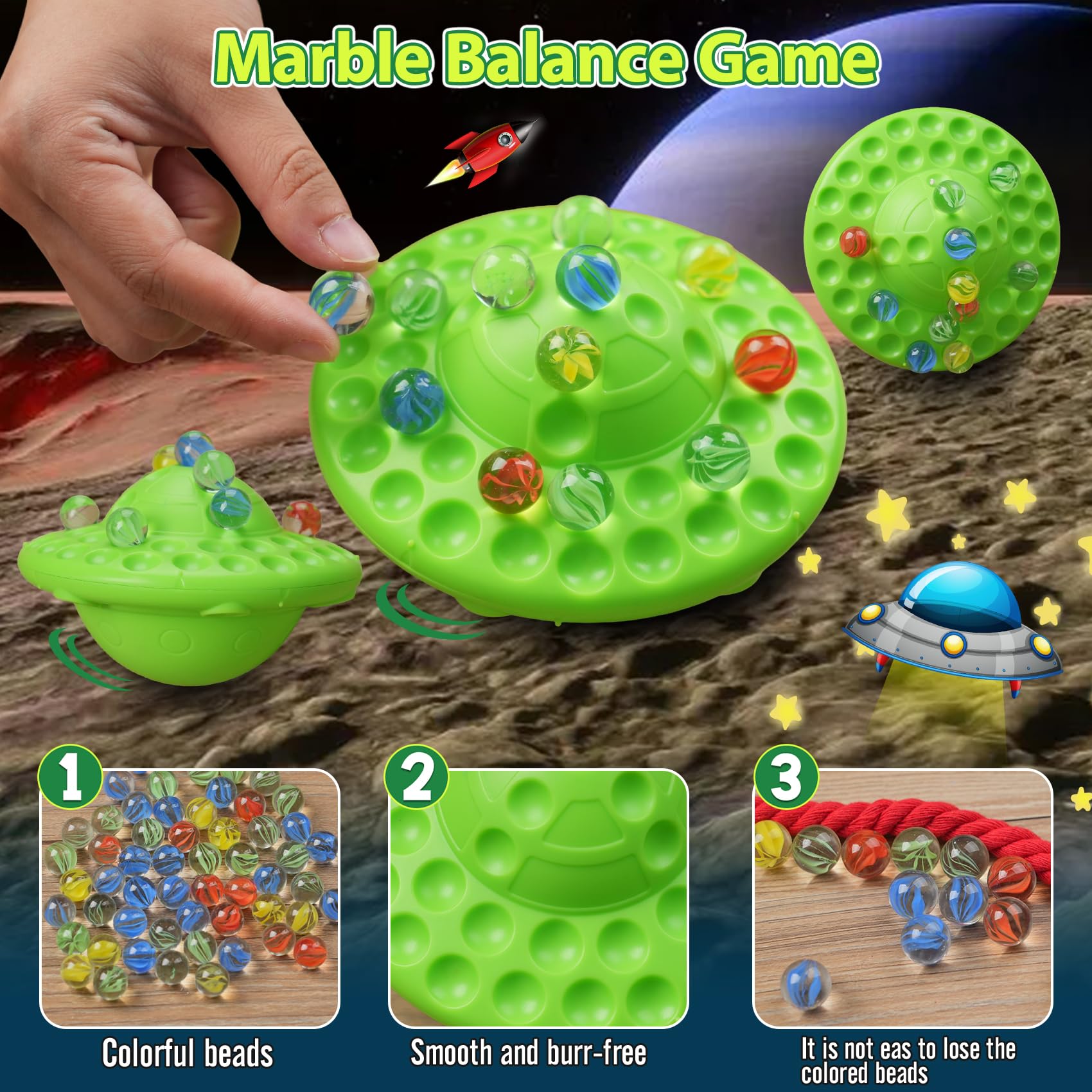 Juego de mármol y equilibrio para niños, 60 canicas de vidrio premium, juguete divertido de estrategia para 1-4 jugadores, listo para jugar fuera de la caja 8 años 4
