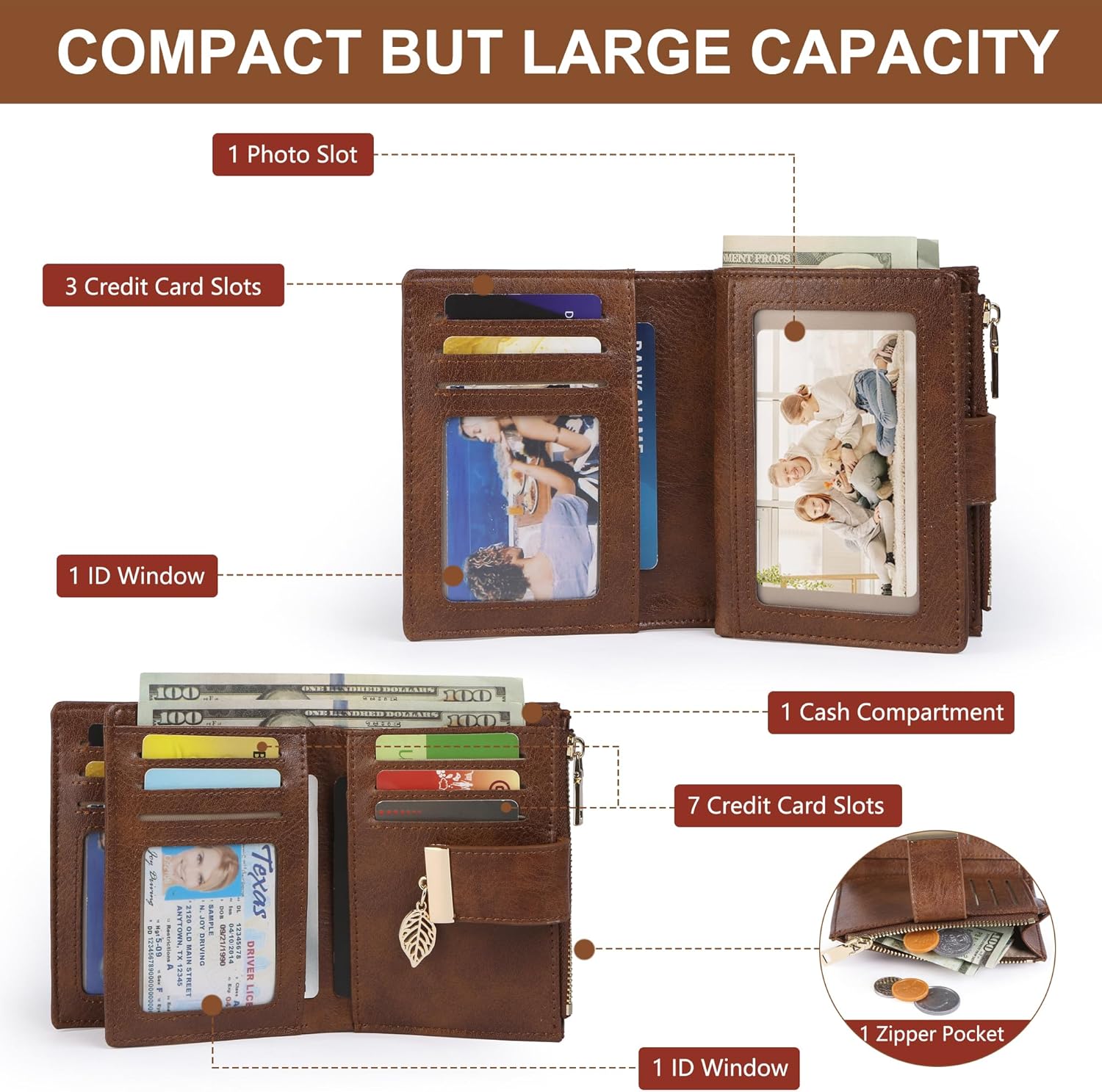 Small Wallet Women RFID Blocking Leather Bifold Wallet Credit Card Holder for Women Ladies Compact Wallet Mini Purse With Zipper Pocket - Image 2