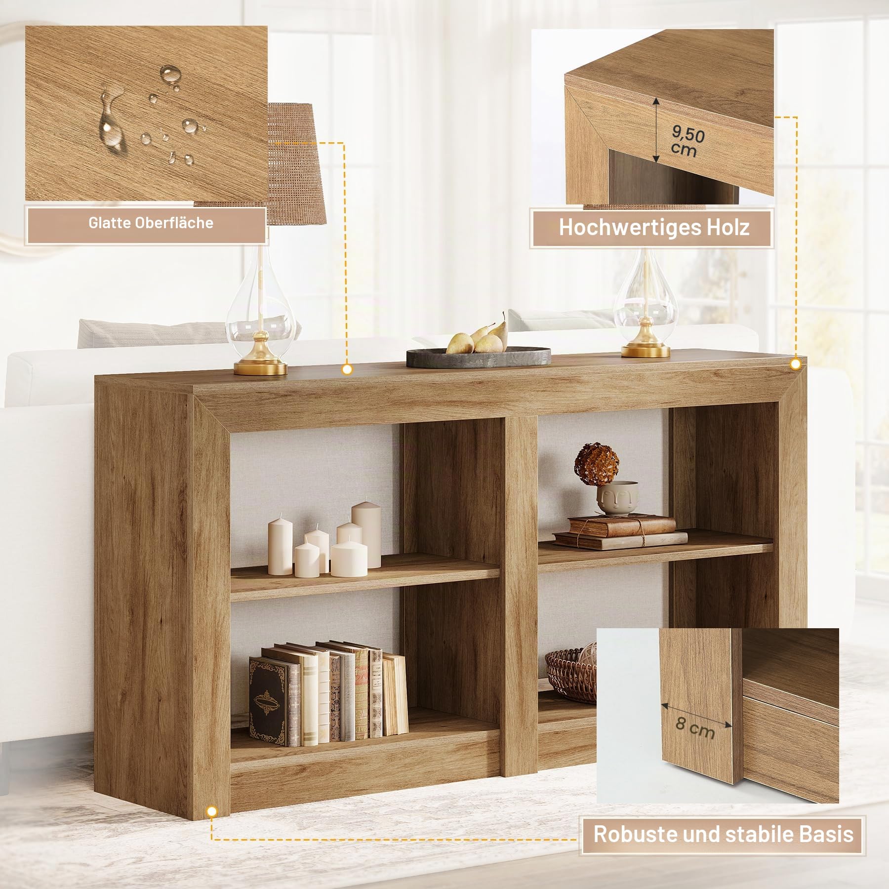 Tribesigns 3-stufiger Konsolentisch, 150 cm, Beistelltisch, Flurtisch mit für Eingang aus Holz hinter der Couch, Landhaus-Eingangstisch mit Stauraum für Wohnzimmer, Flur, Foyer, Eiche