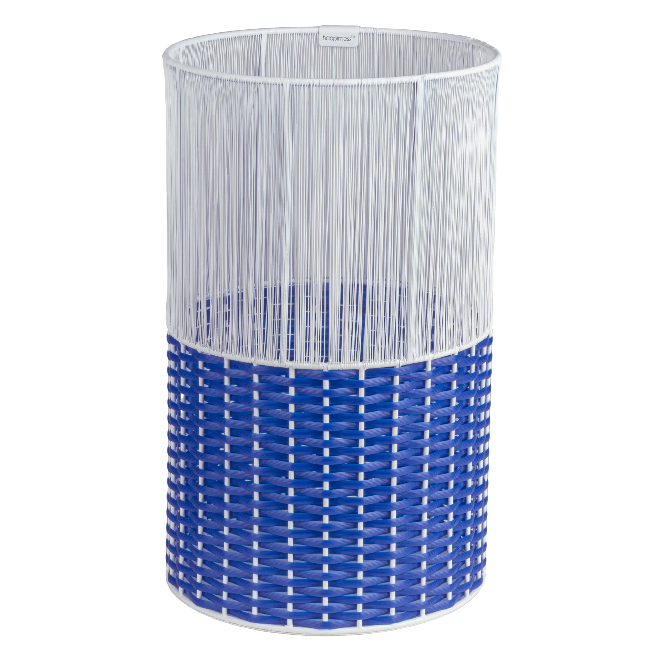 happimess Harper 4.13 Gal Wicker Cylinder Waste Basket 15", White/Blue